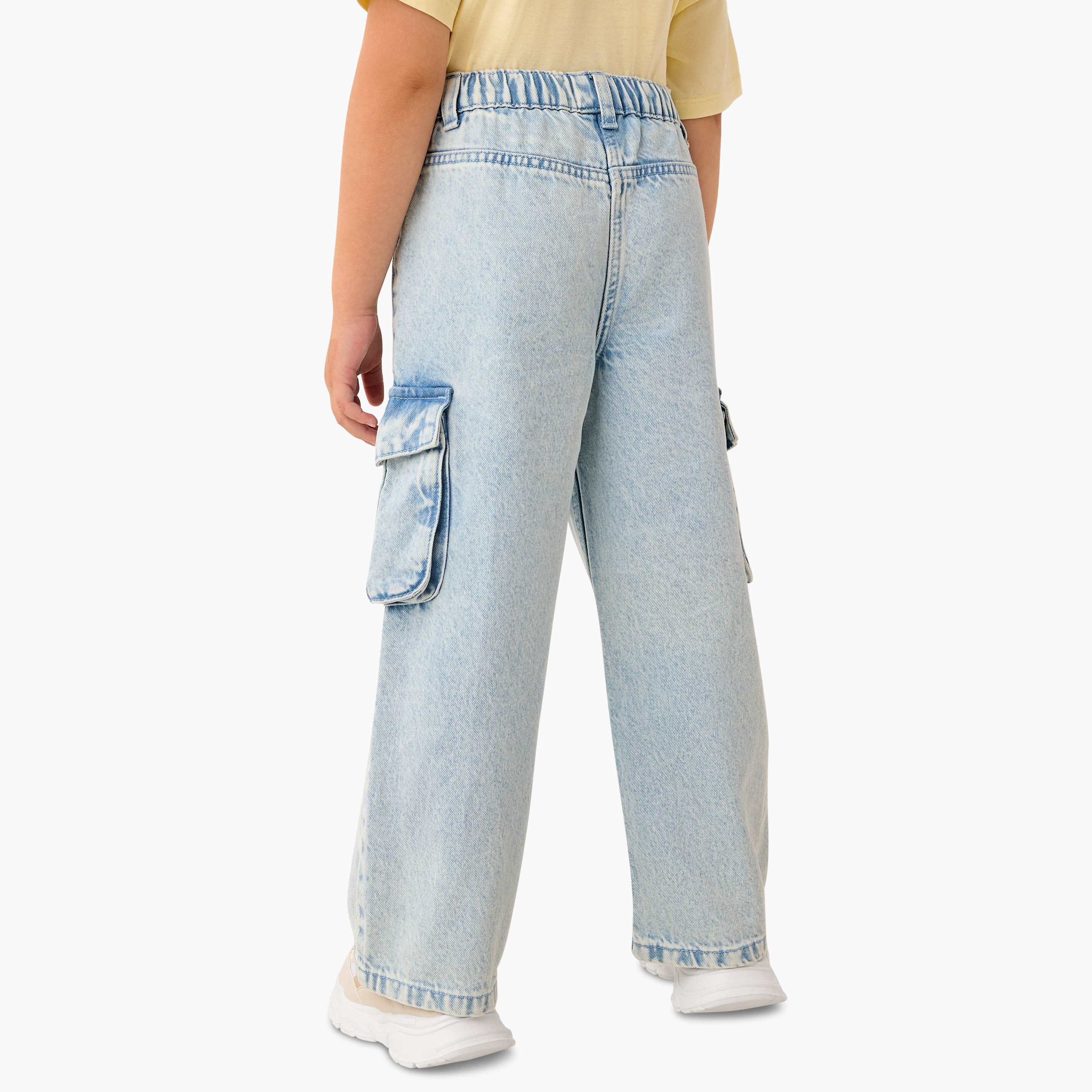 Juniors Solid Jeans with Pockets and Elasticated Waistband-baby-girls-clothing-bottoms-jeans-image-3