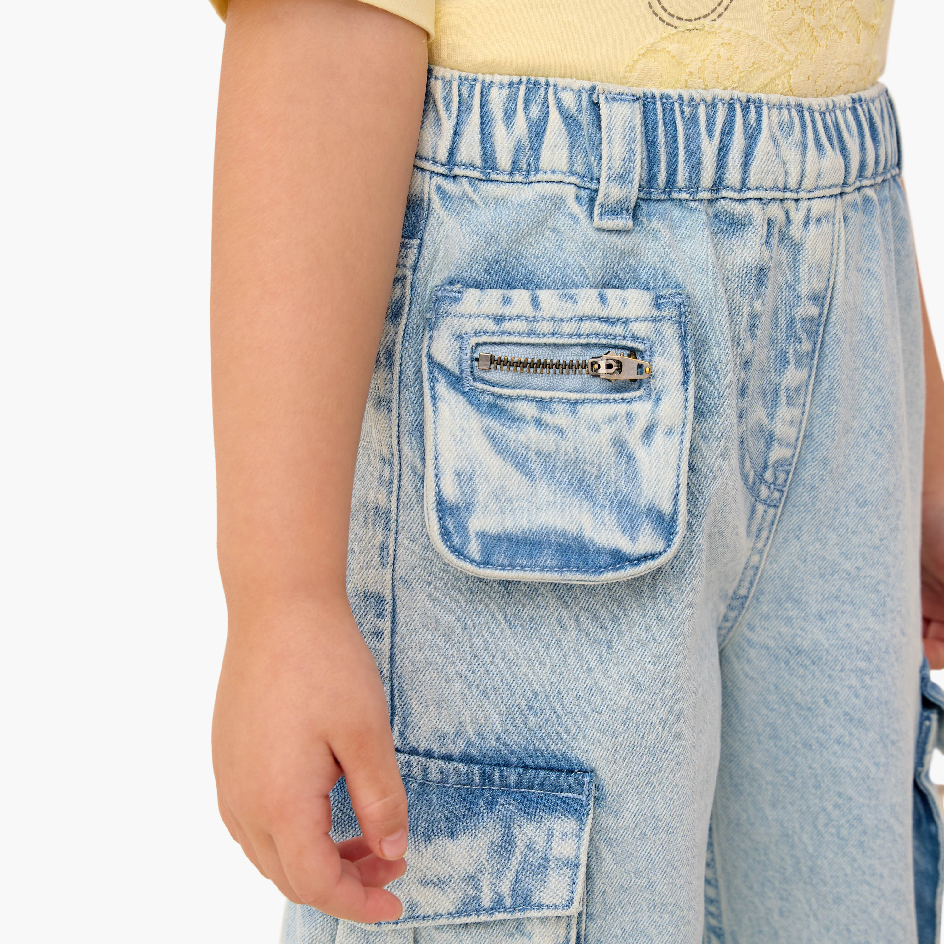 Juniors Solid Jeans with Pockets and Elasticated Waistband-baby-girls-clothing-bottoms-jeans-image-4