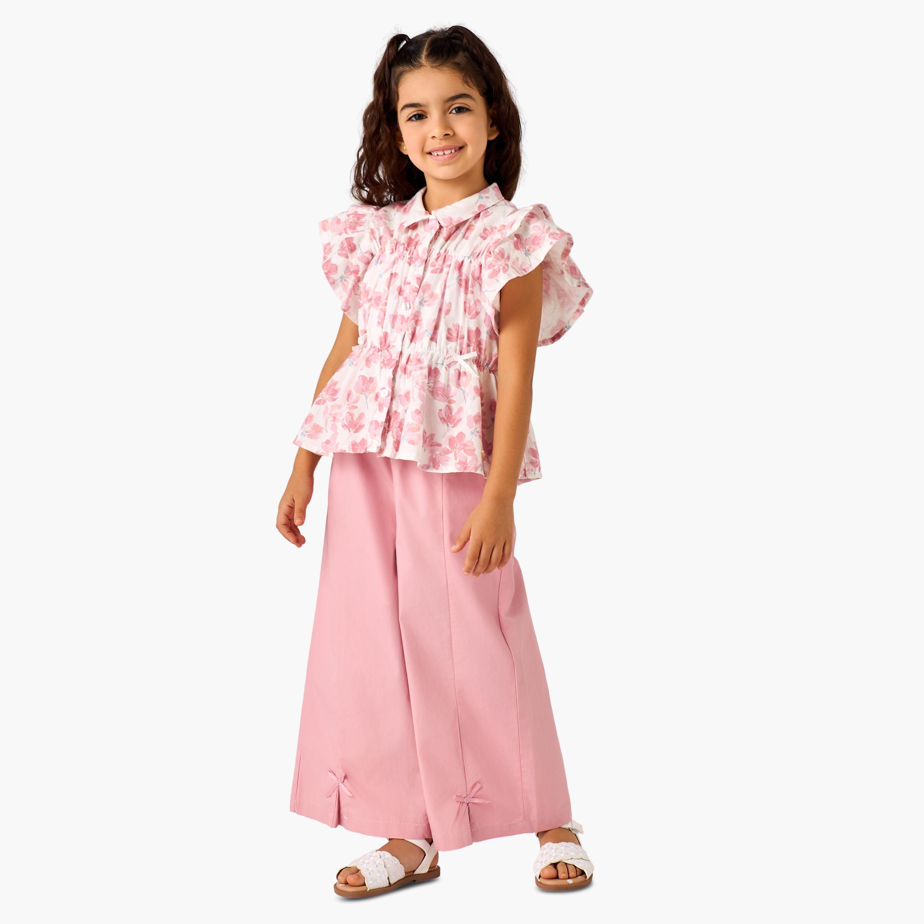 Eligo Collared Cap Sleeves Top with Button Closure-baby-girls-clothing-blousesandshirts-image-2