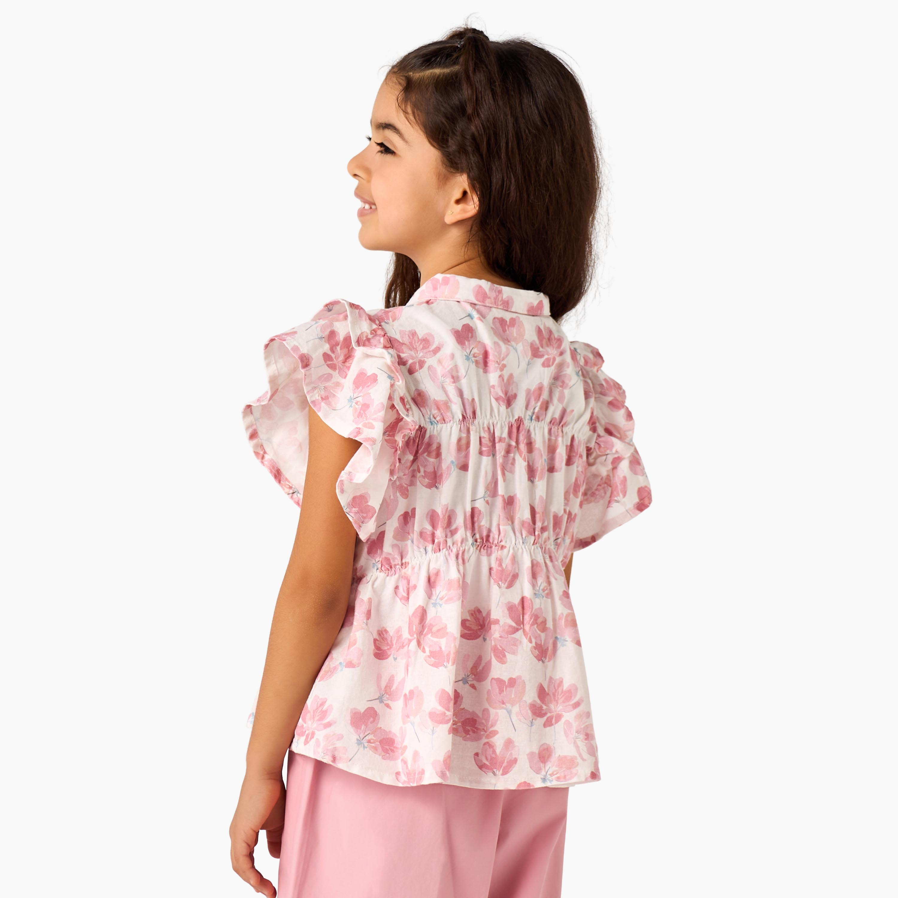 Eligo Collared Cap Sleeves Top with Button Closure-baby-girls-clothing-blousesandshirts-image-3