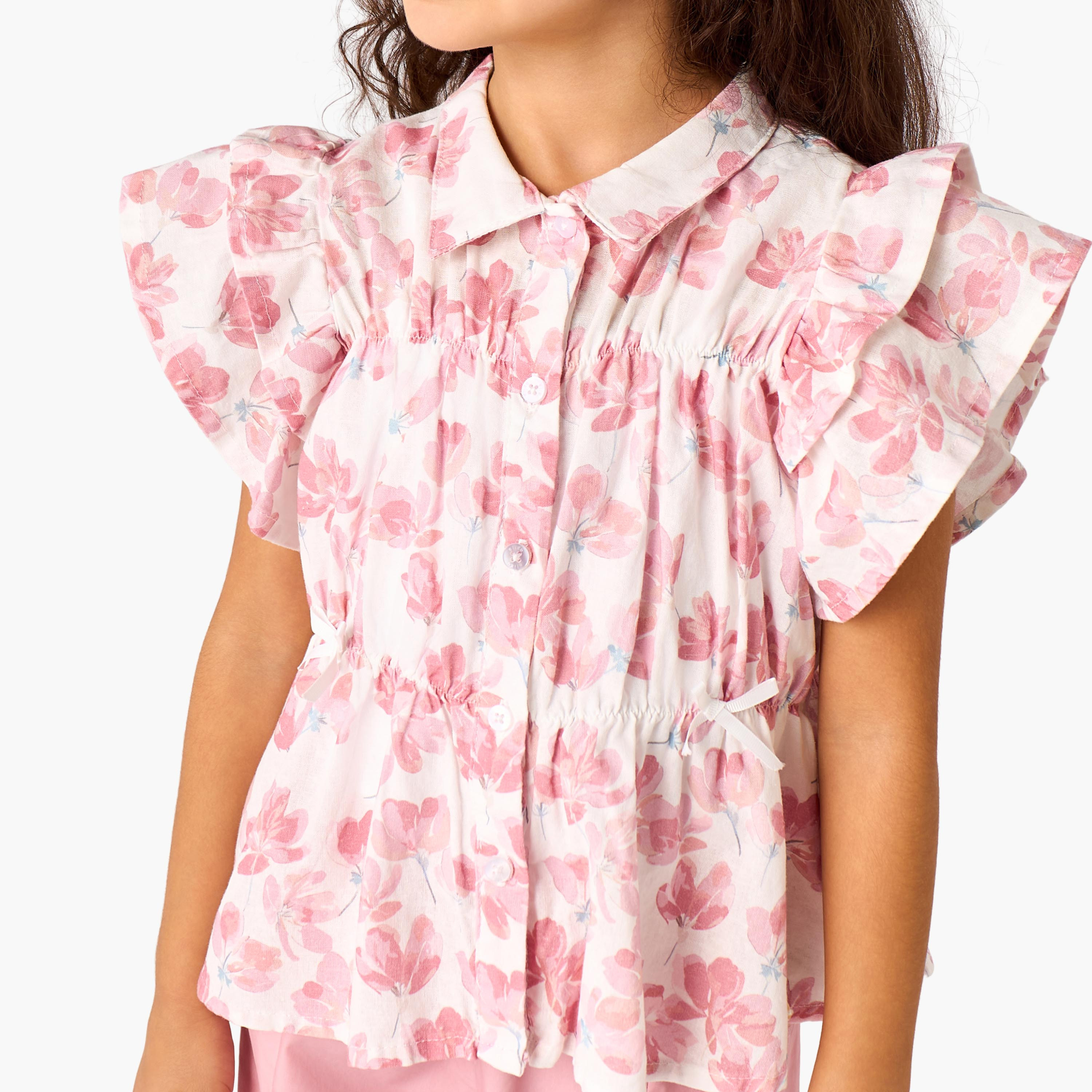 Eligo Collared Cap Sleeves Top with Button Closure-baby-girls-clothing-blousesandshirts-image-4