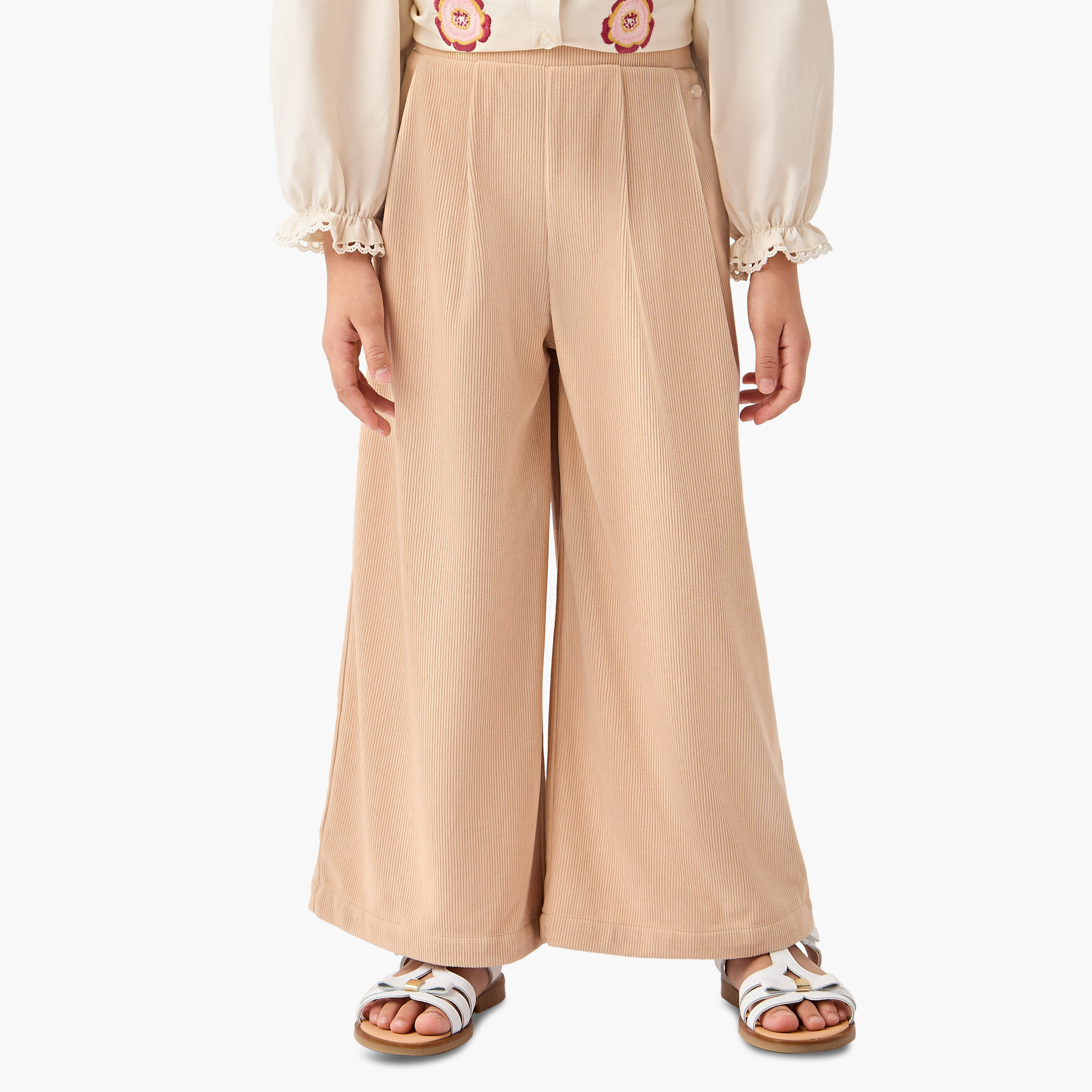 بنطلون مضلّع بأرجل واسعة وخصر شبه مطاطي من إليجو-baby-girls-clothing-bottoms-trousers-image-5