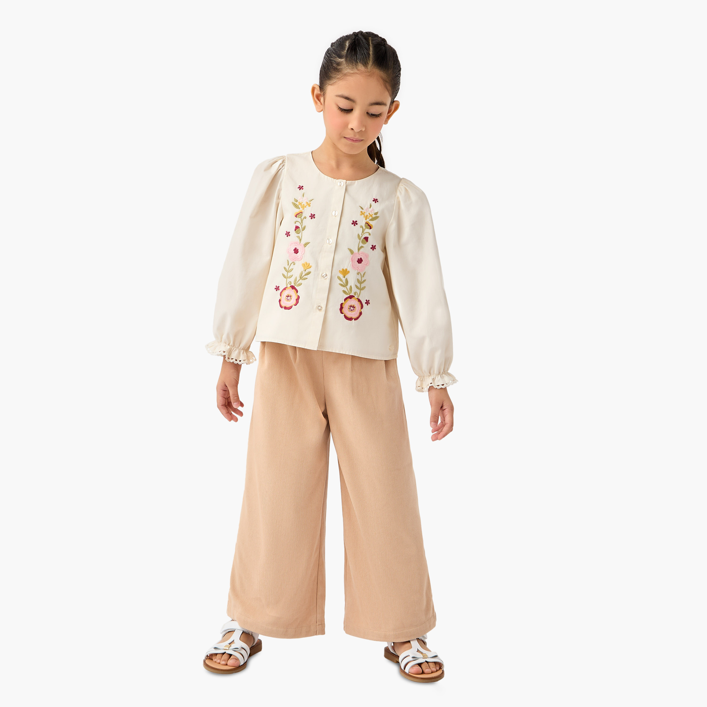 بنطلون مضلّع بأرجل واسعة وخصر شبه مطاطي من إليجو-baby-girls-clothing-bottoms-trousers-image-4