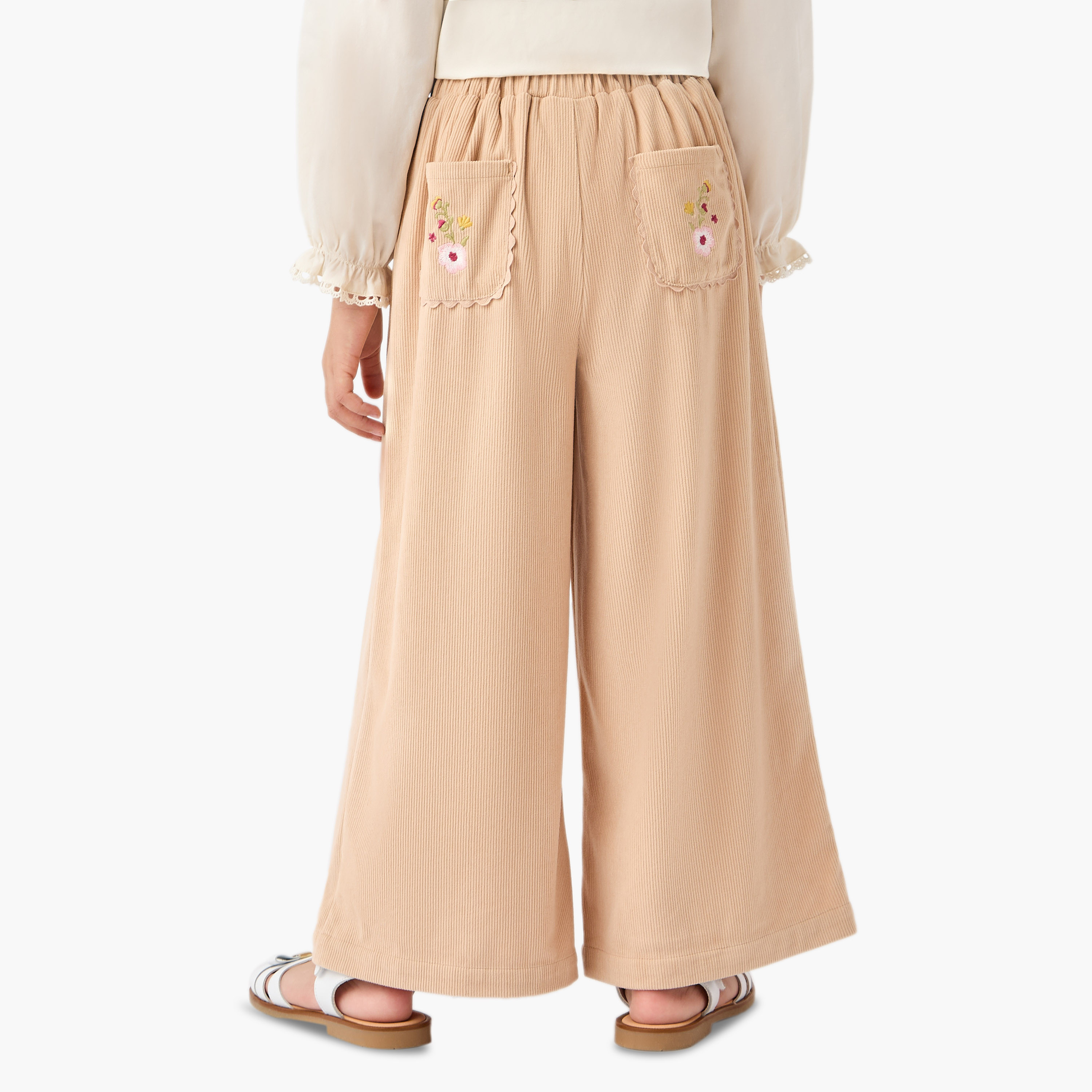 بنطلون مضلّع بأرجل واسعة وخصر شبه مطاطي من إليجو-baby-girls-clothing-bottoms-trousers-image-3