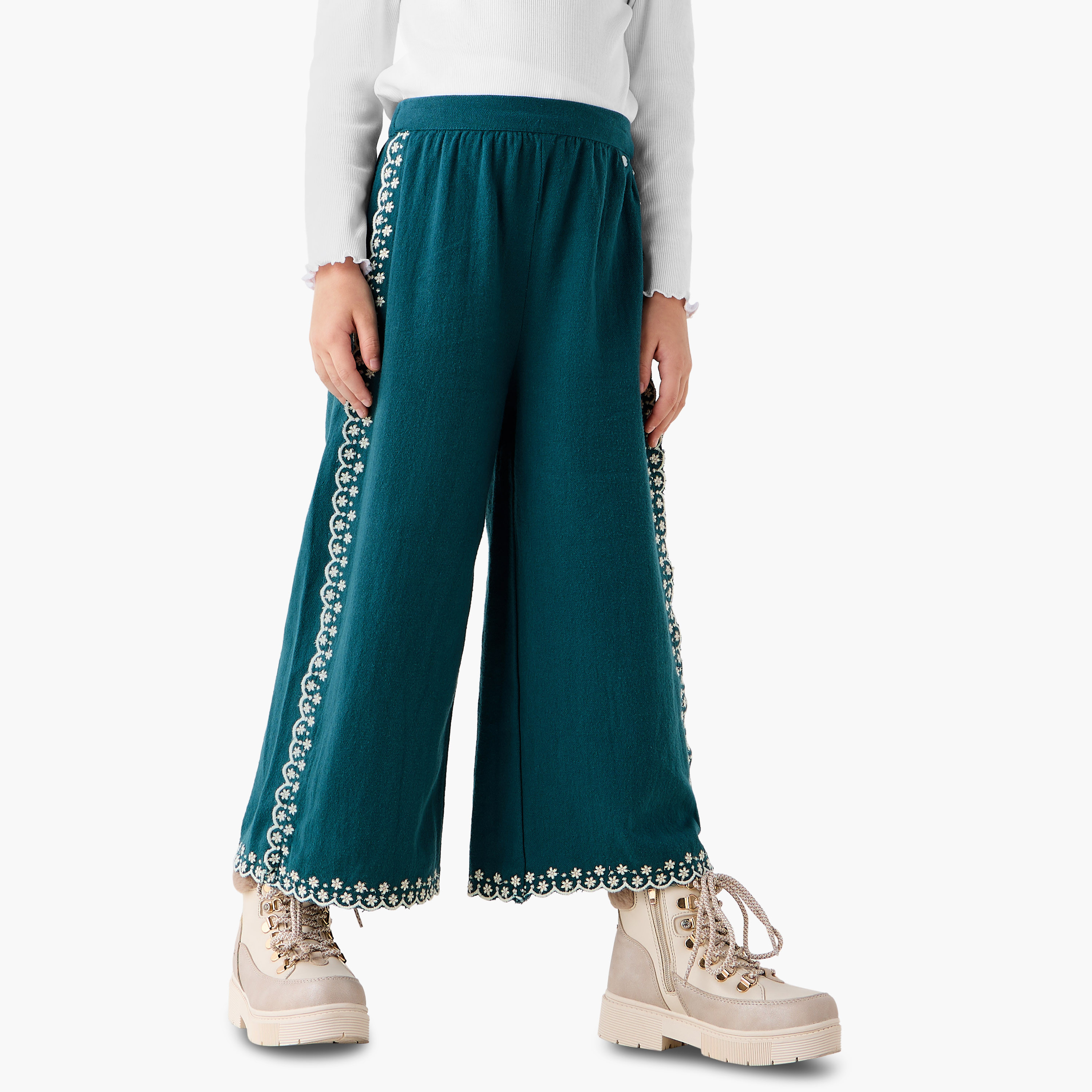 Eligo Girls Trousers with Embroidery - Cotton - Elasticated - Relaxed-baby-girls-clothing-bottoms-trousers-image-1