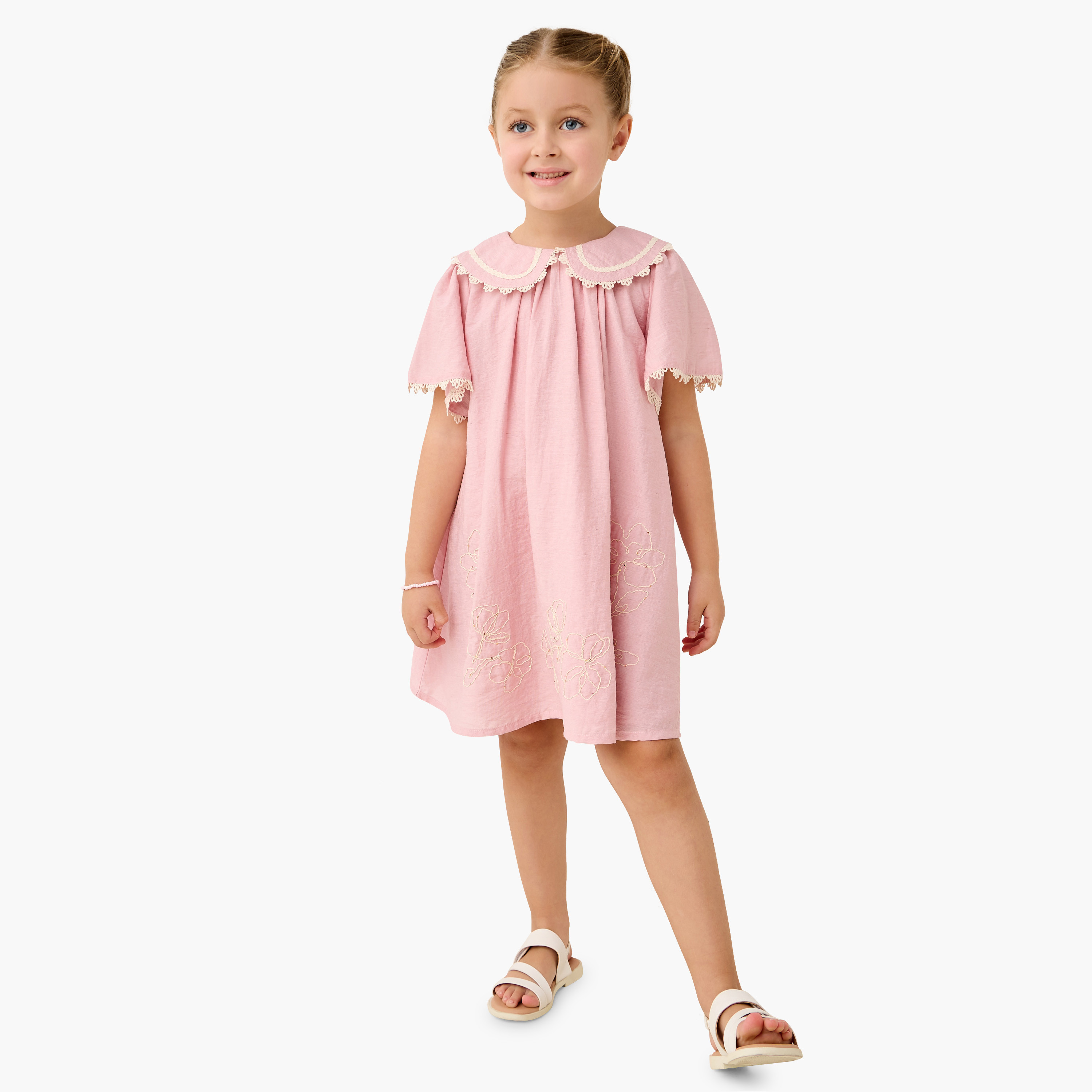 Eligo Lace Detail Peter Pan Collar Dress with Flutter Sleeves-girls-clothing-dressesandjumpsuits-image-2