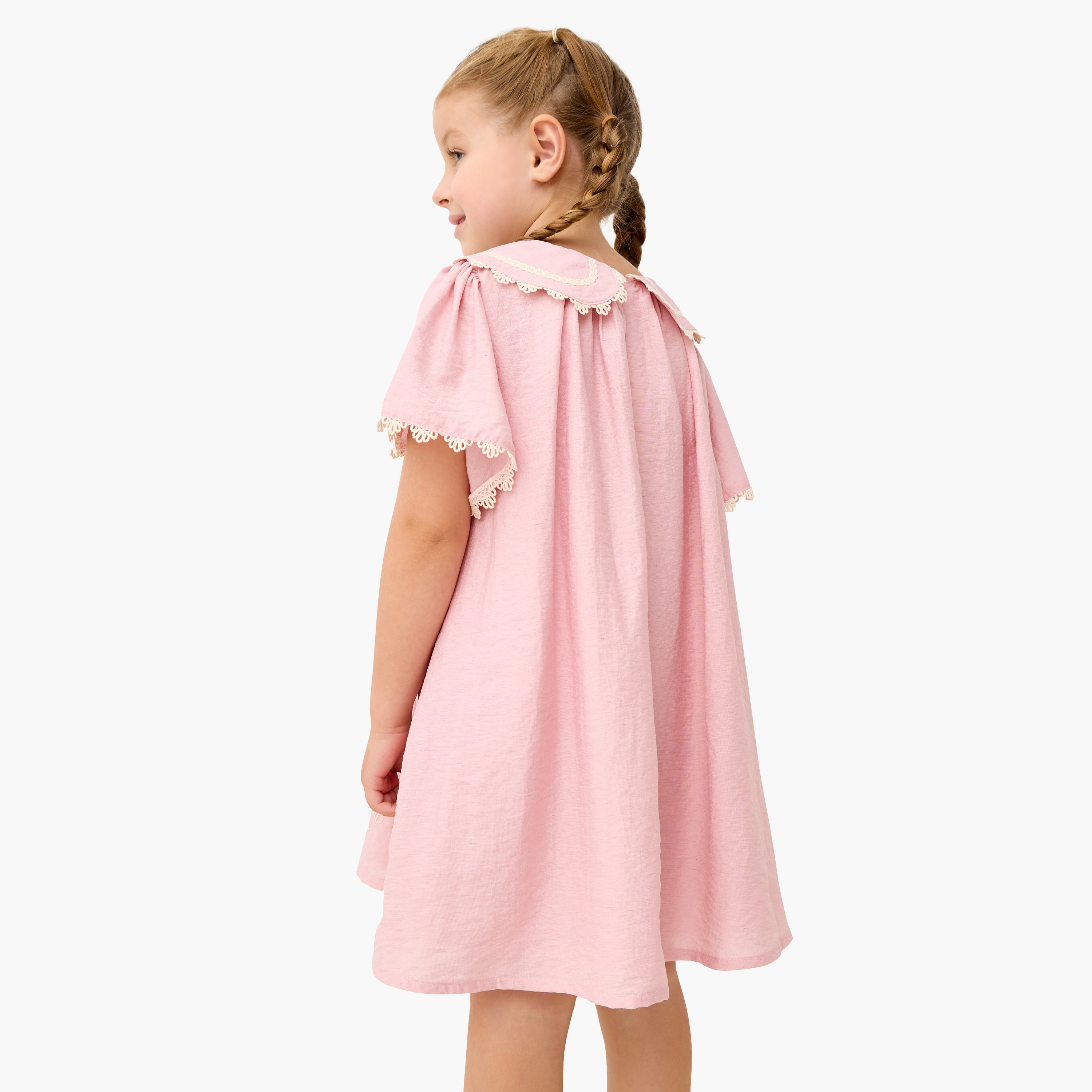 Eligo Lace Detail Peter Pan Collar Dress with Flutter Sleeves-girls-clothing-dressesandjumpsuits-image-3
