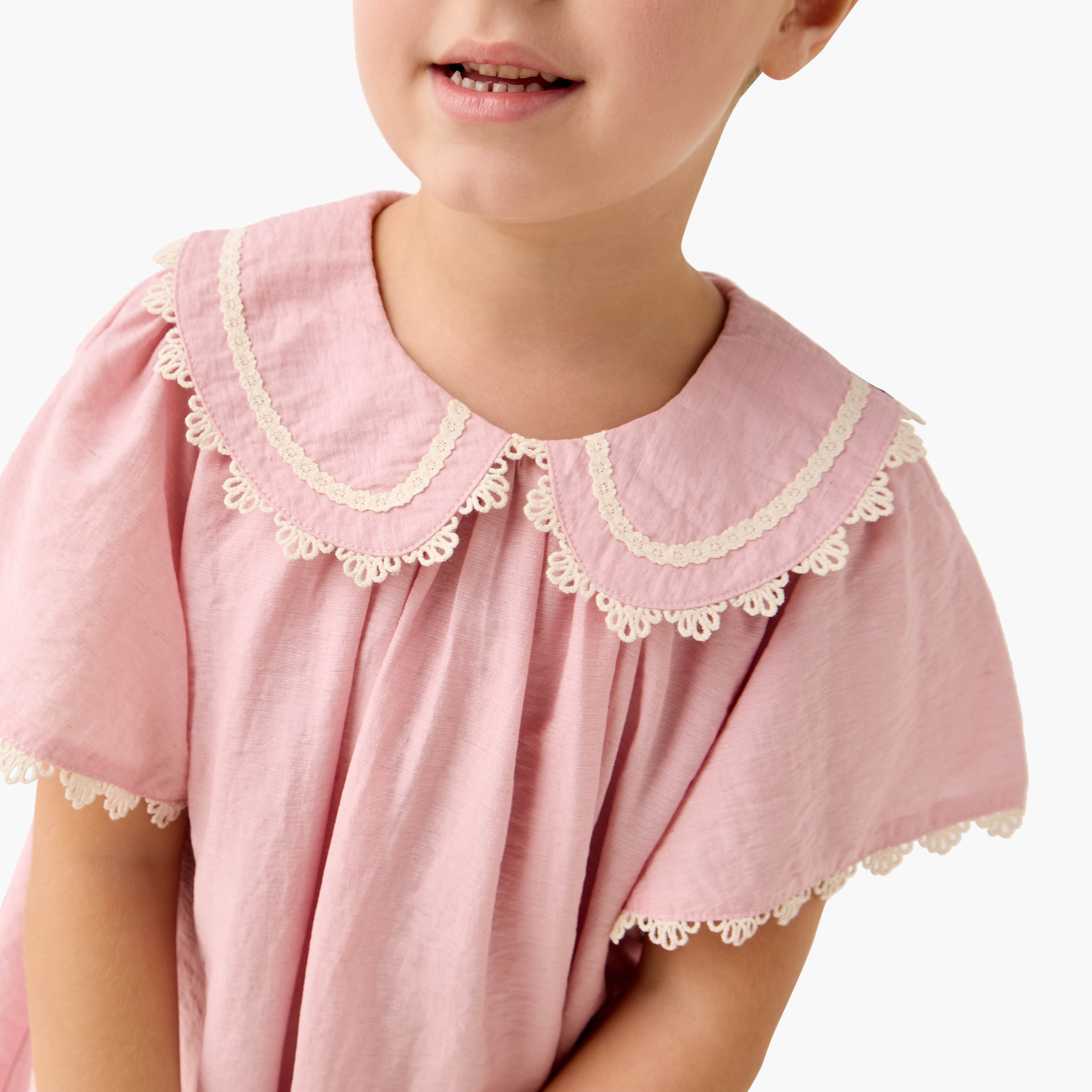 Eligo Lace Detail Peter Pan Collar Dress with Flutter Sleeves-girls-clothing-dressesandjumpsuits-image-4