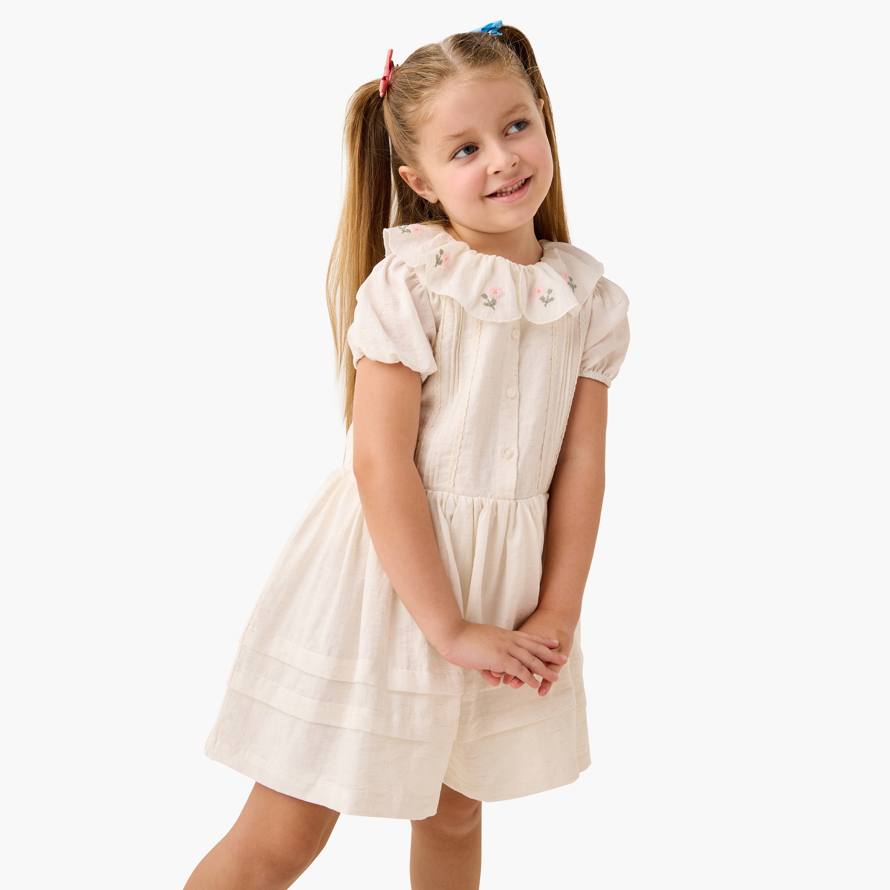 Eligo Floral Embroidered Dress with Puff Sleeves-girls-clothing-dressesandjumpsuits-image-1