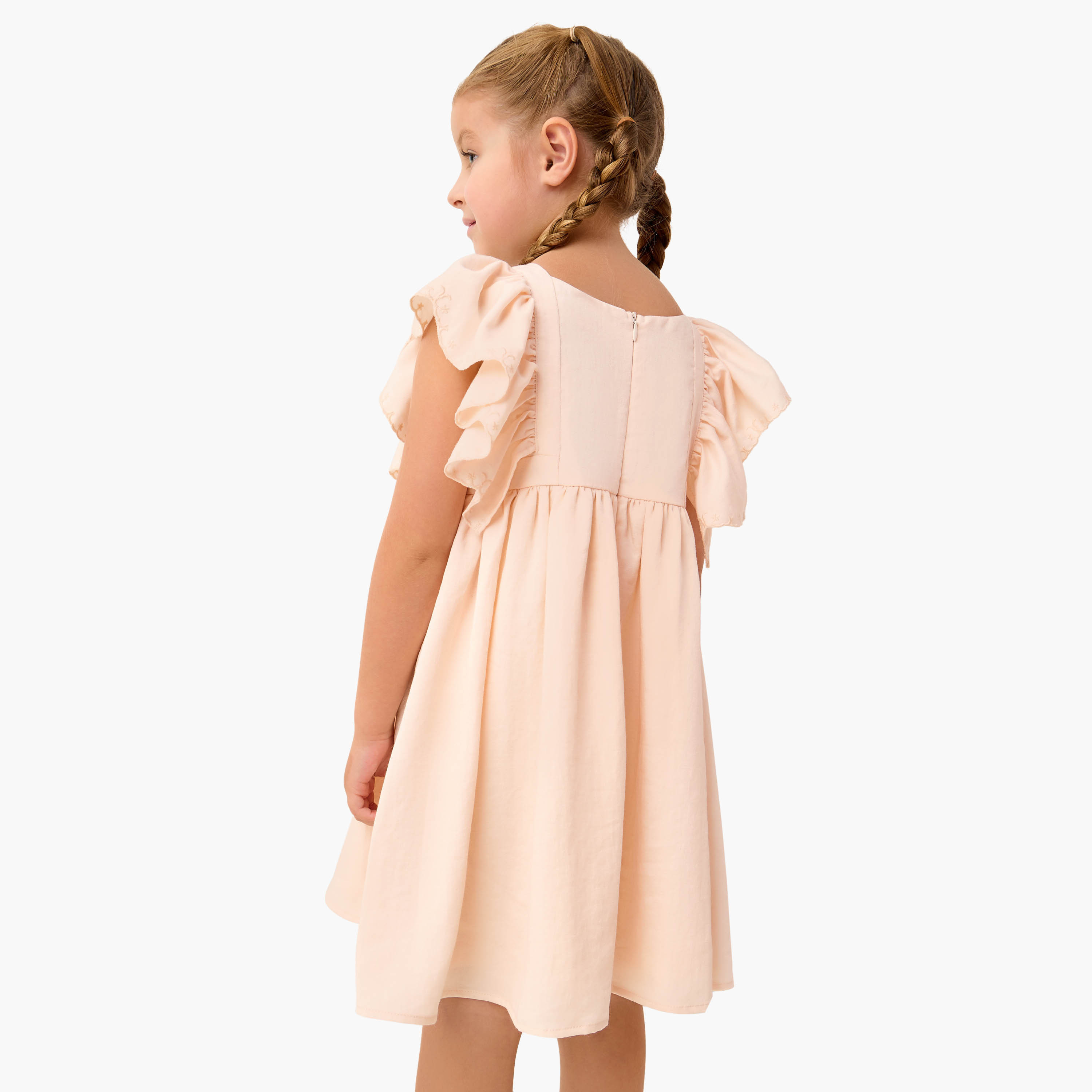 Eligo Embroidered Round Neck Dress with Ruffle Short Sleeves-girls-clothing-dressesandjumpsuits-image-3