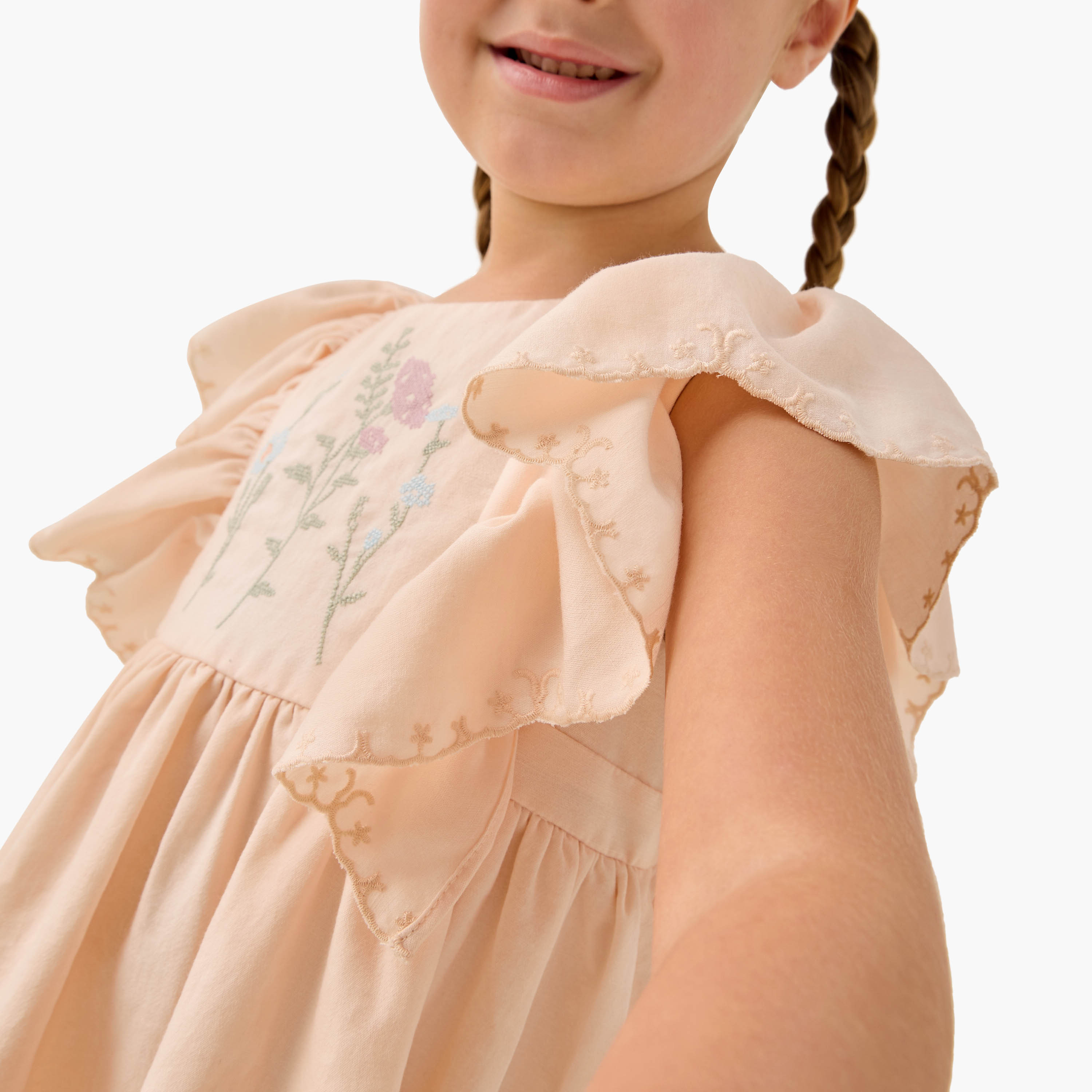 Eligo Embroidered Round Neck Dress with Ruffle Short Sleeves-girls-clothing-dressesandjumpsuits-image-4