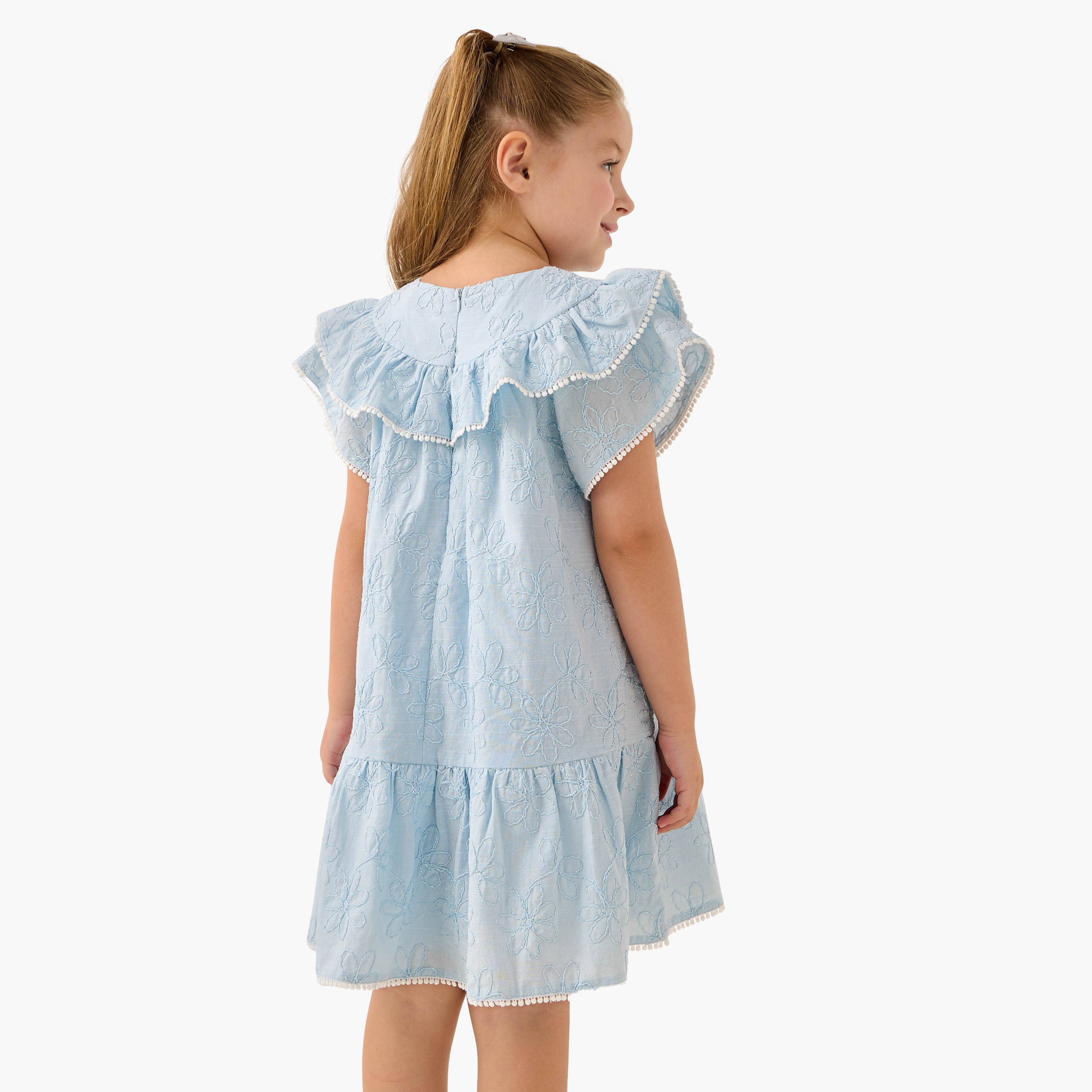 Eligo Embroidered Drop Waist Dress with Round Neck and Short Sleeves-girls-clothing-dressesandjumpsuits-image-3