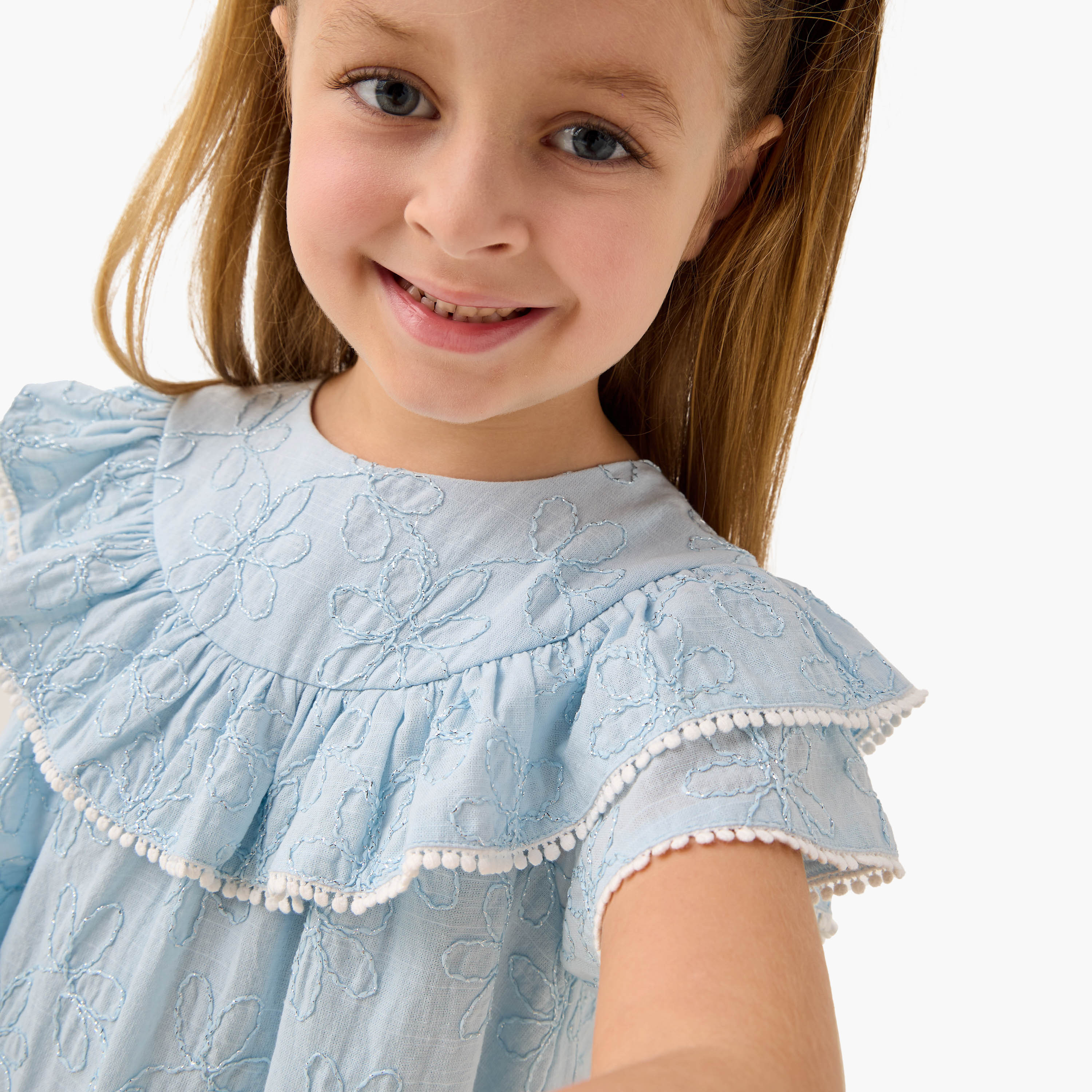 Eligo Embroidered Drop Waist Dress with Round Neck and Short Sleeves-girls-clothing-dressesandjumpsuits-image-4