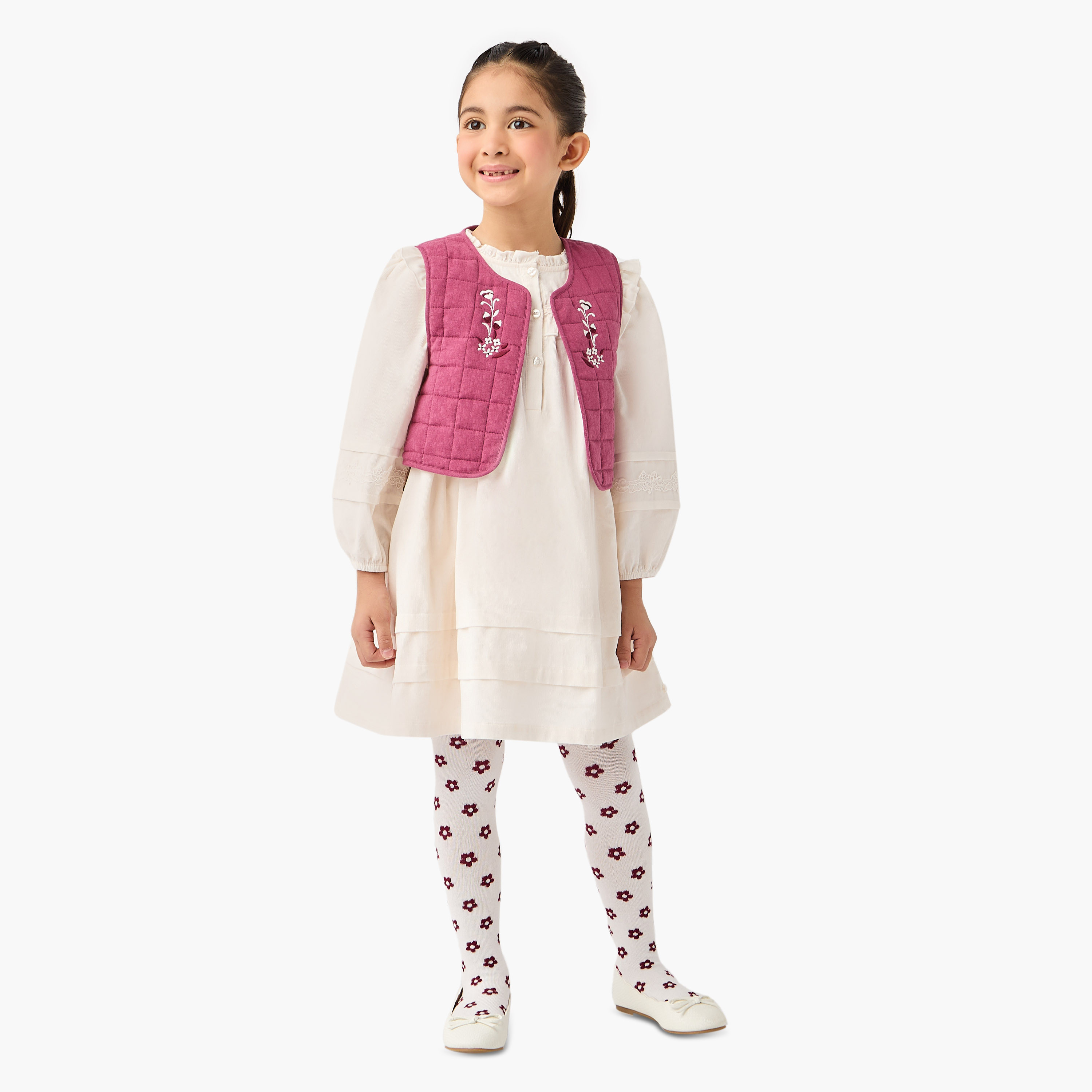 Eligo Ruffled Dress with Embroidered Jacket and Tights-girls-clothing-winterwear-dresses-image-1