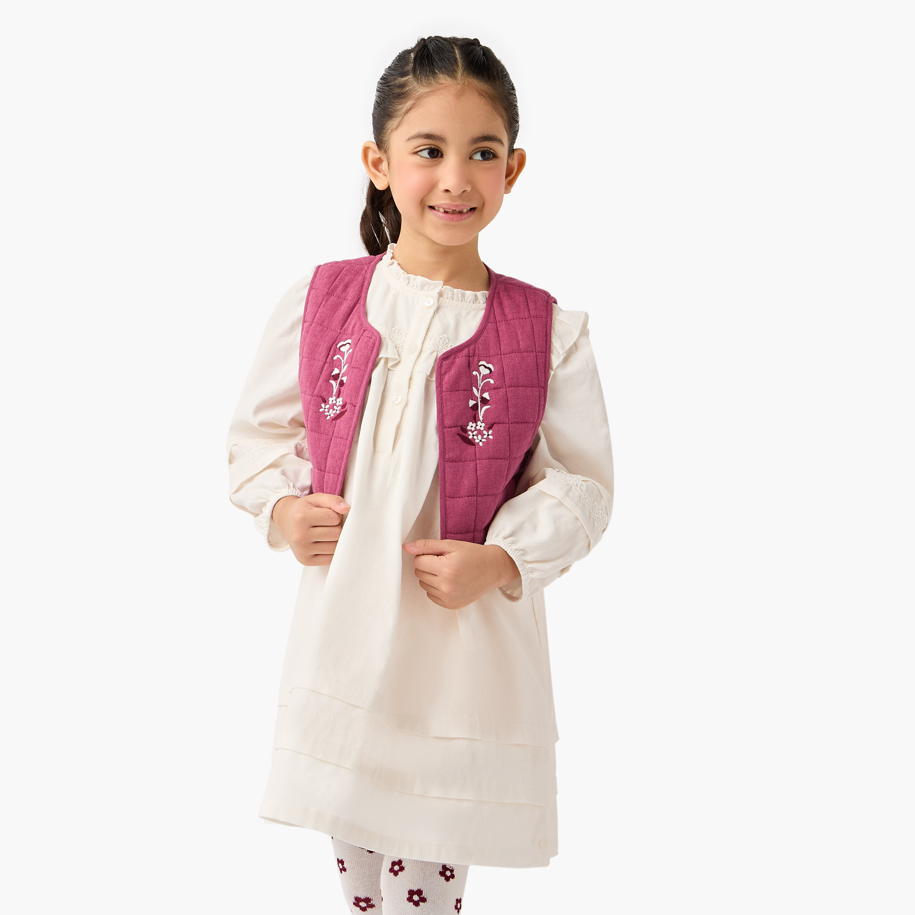 Eligo Ruffled Dress with Embroidered Jacket and Tights-girls-clothing-winterwear-dresses-image-2