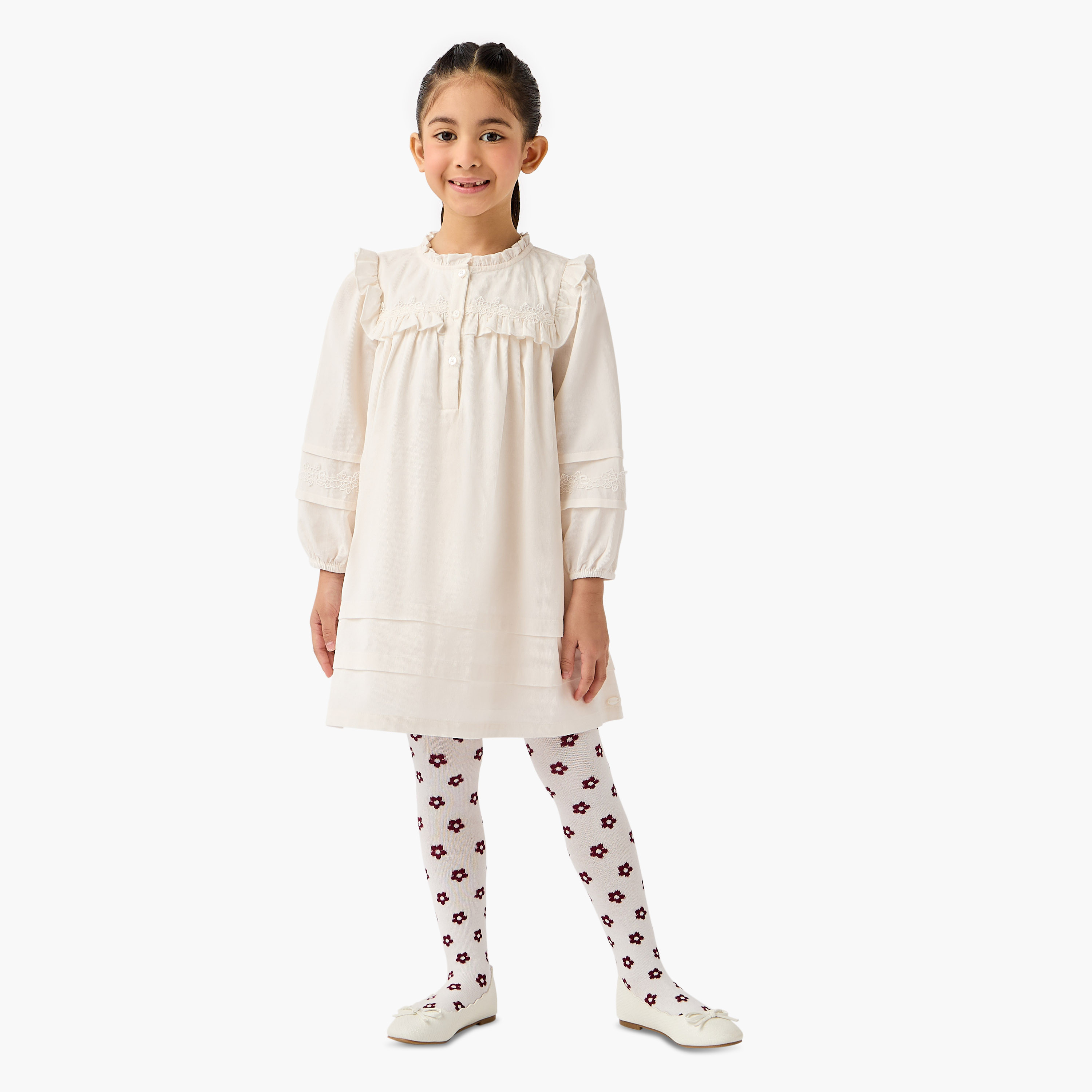 Eligo Ruffled Dress with Embroidered Jacket and Tights-girls-clothing-winterwear-dresses-image-4