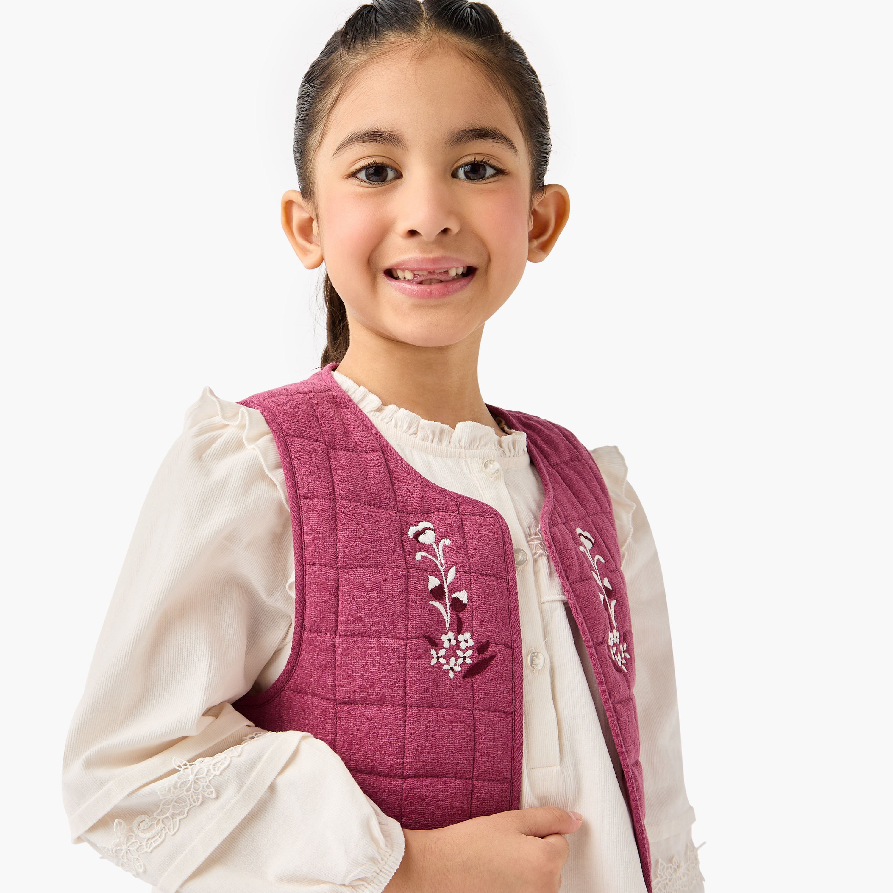 Eligo Ruffled Dress with Embroidered Jacket and Tights-girls-clothing-winterwear-dresses-image-5