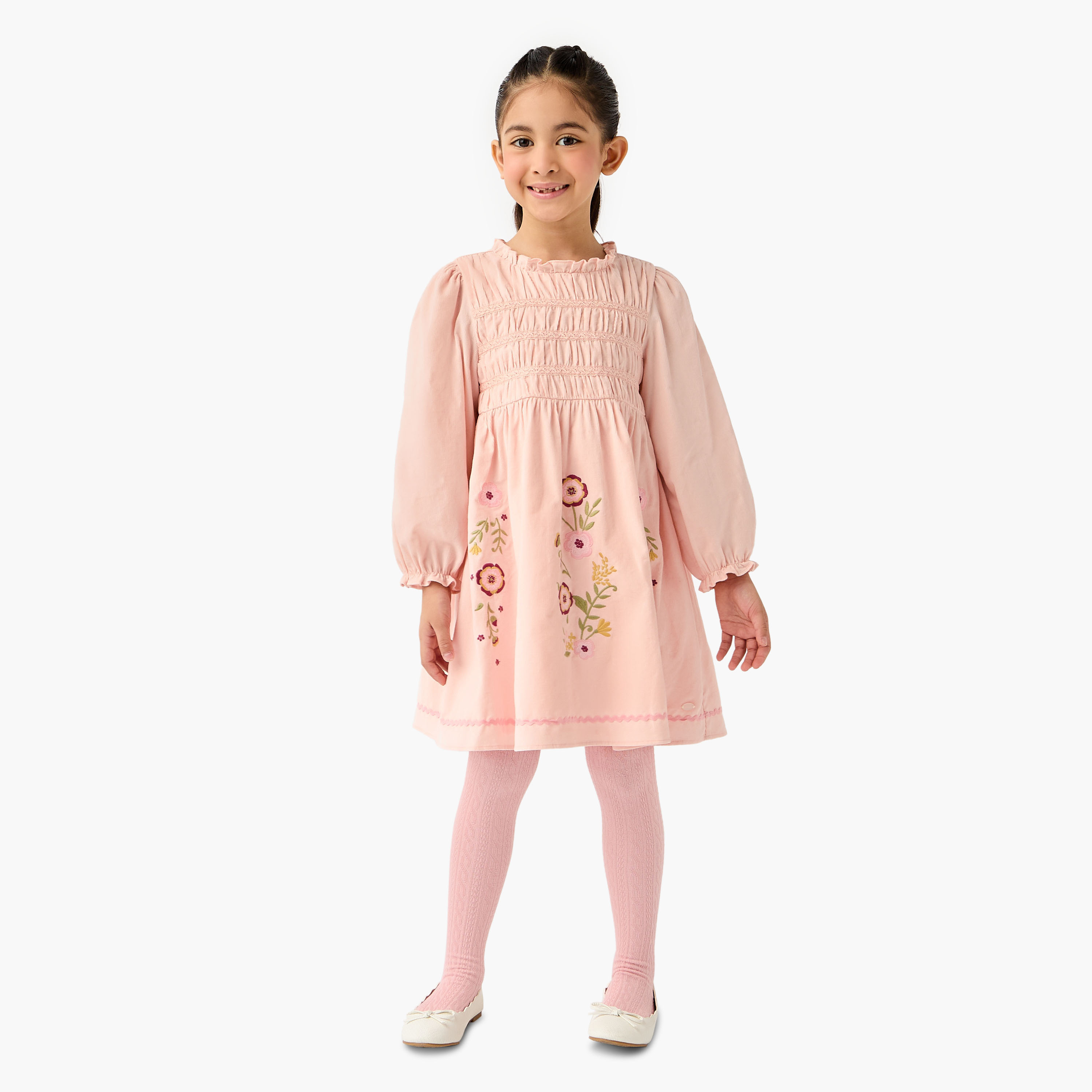 Eligo Floral Embroidered Long Sleeves Dress with Tights-girls-clothing-dressesandjumpsuits-image-1