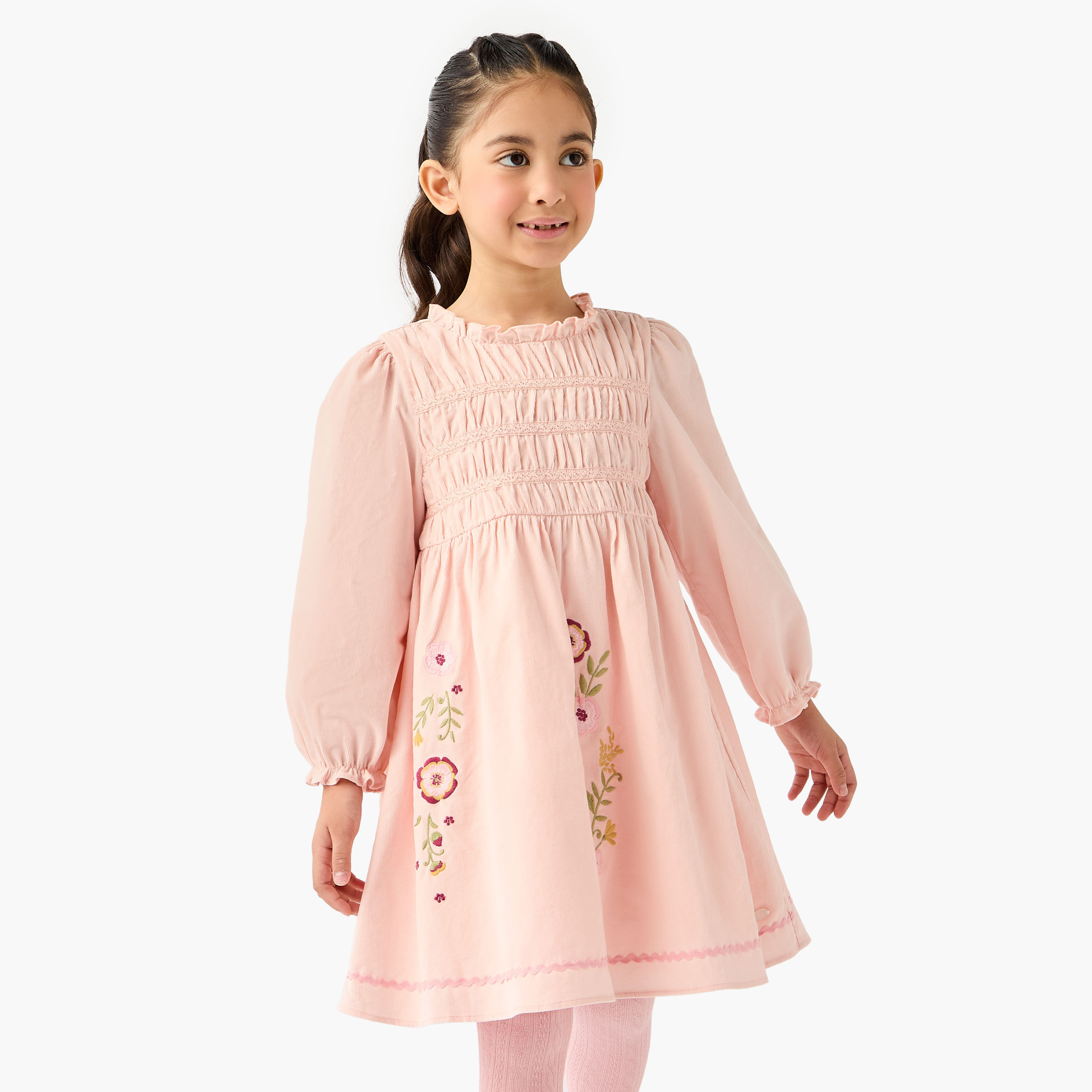Eligo Floral Embroidered Long Sleeves Dress with Tights-girls-clothing-dressesandjumpsuits-image-2