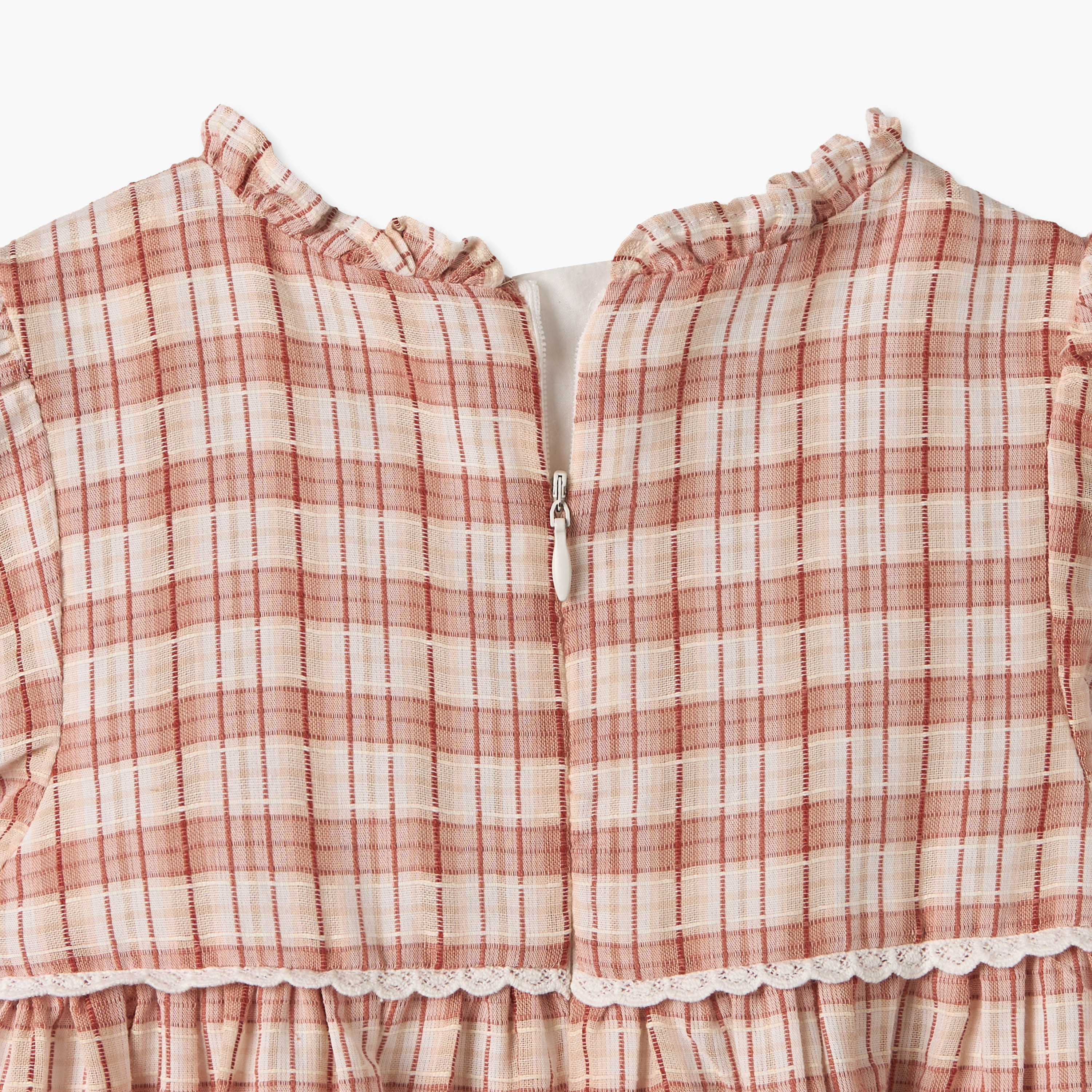 Eligo Checked A-line Dress with Embroidered Waistcoat and Stockings Set-girls-clothing-dressesandjumpsuits-image-9