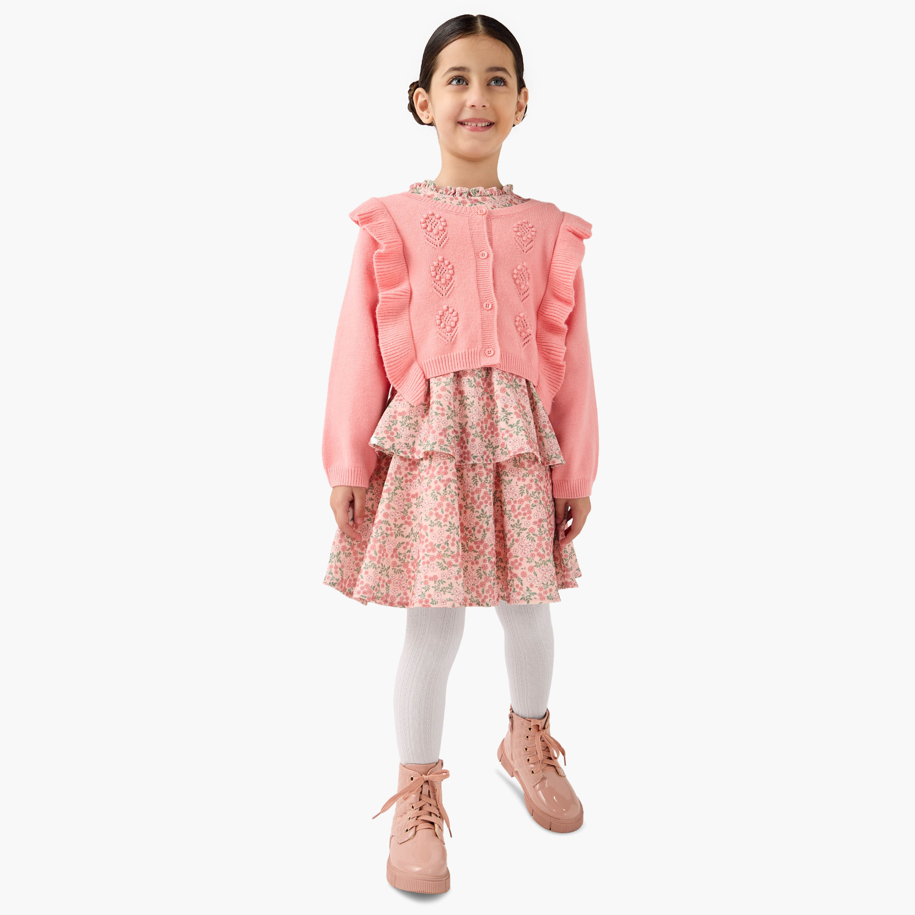 Eligo Floral Print Dress with Cardigan and Tights-girls-clothing-dressesandjumpsuits-image-1