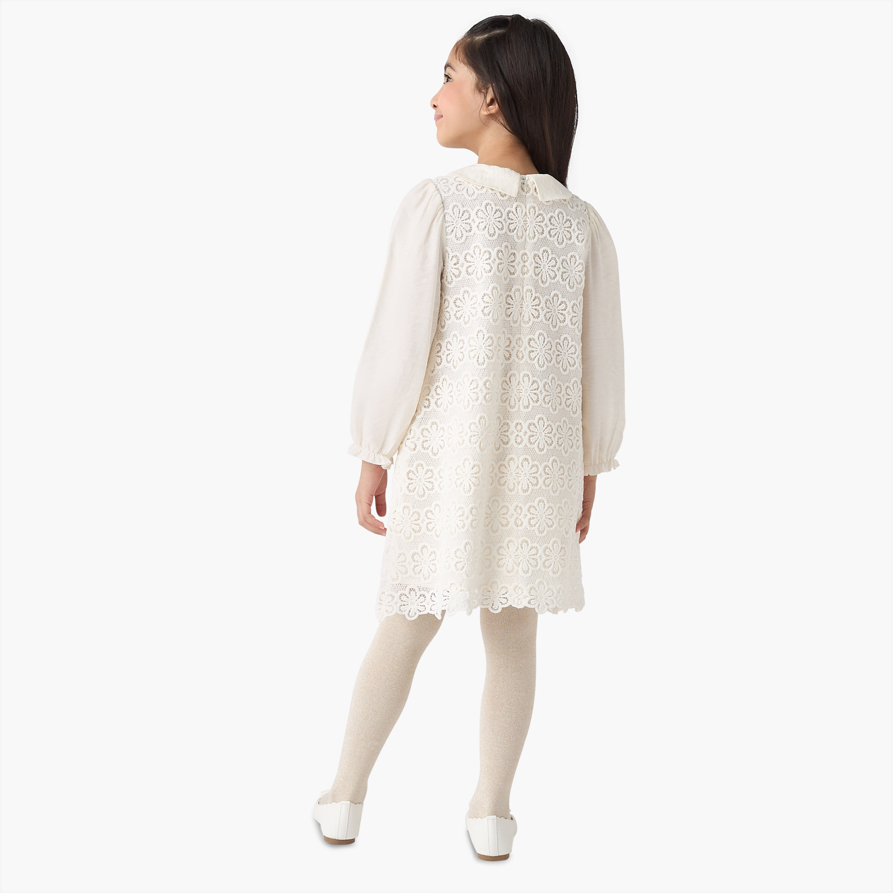 Eligo Lace Collared Dress with Long Sleeves and Tights-girls-clothing-winterwear-dresses-image-3