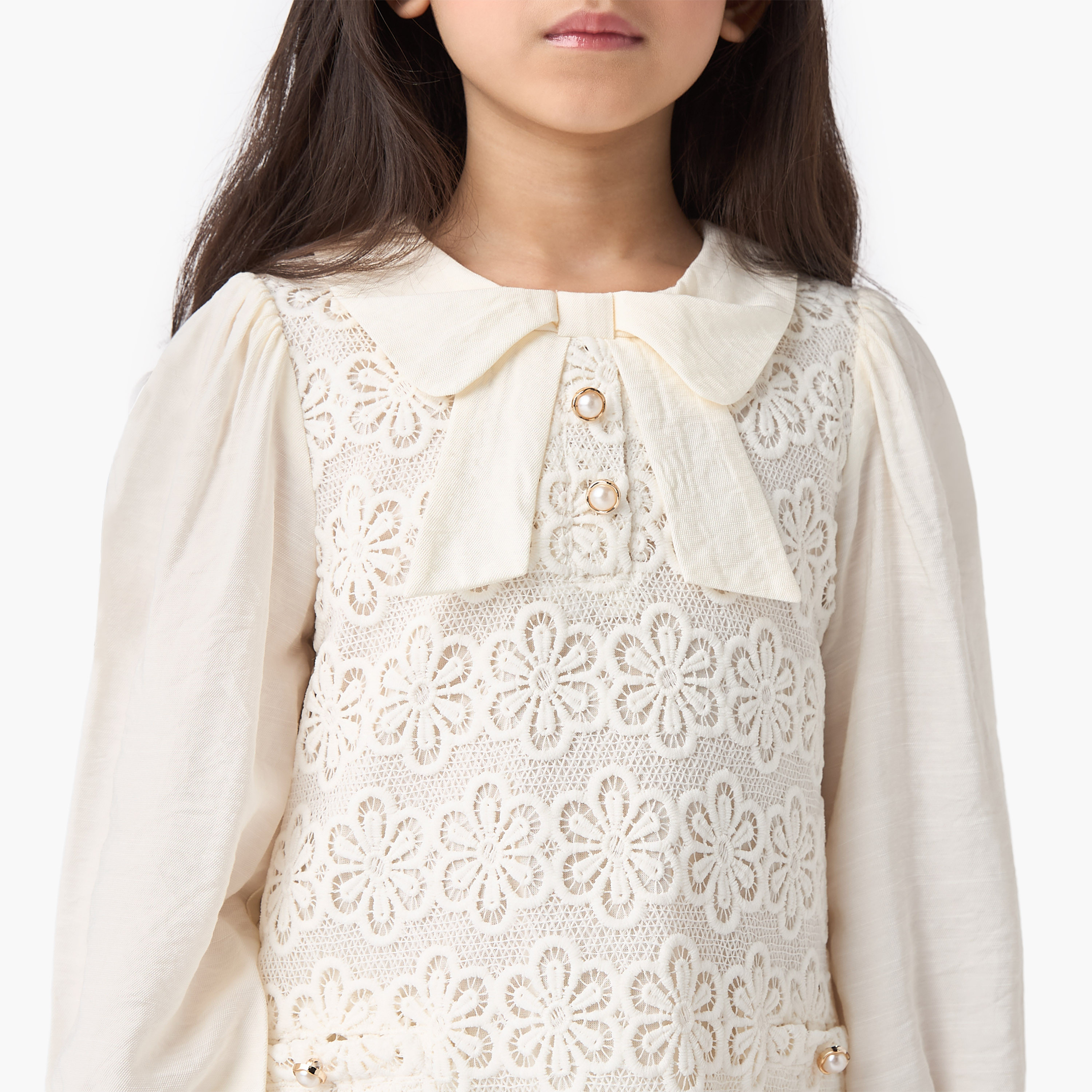 Eligo Lace Collared Dress with Long Sleeves and Tights-girls-clothing-winterwear-dresses-image-4