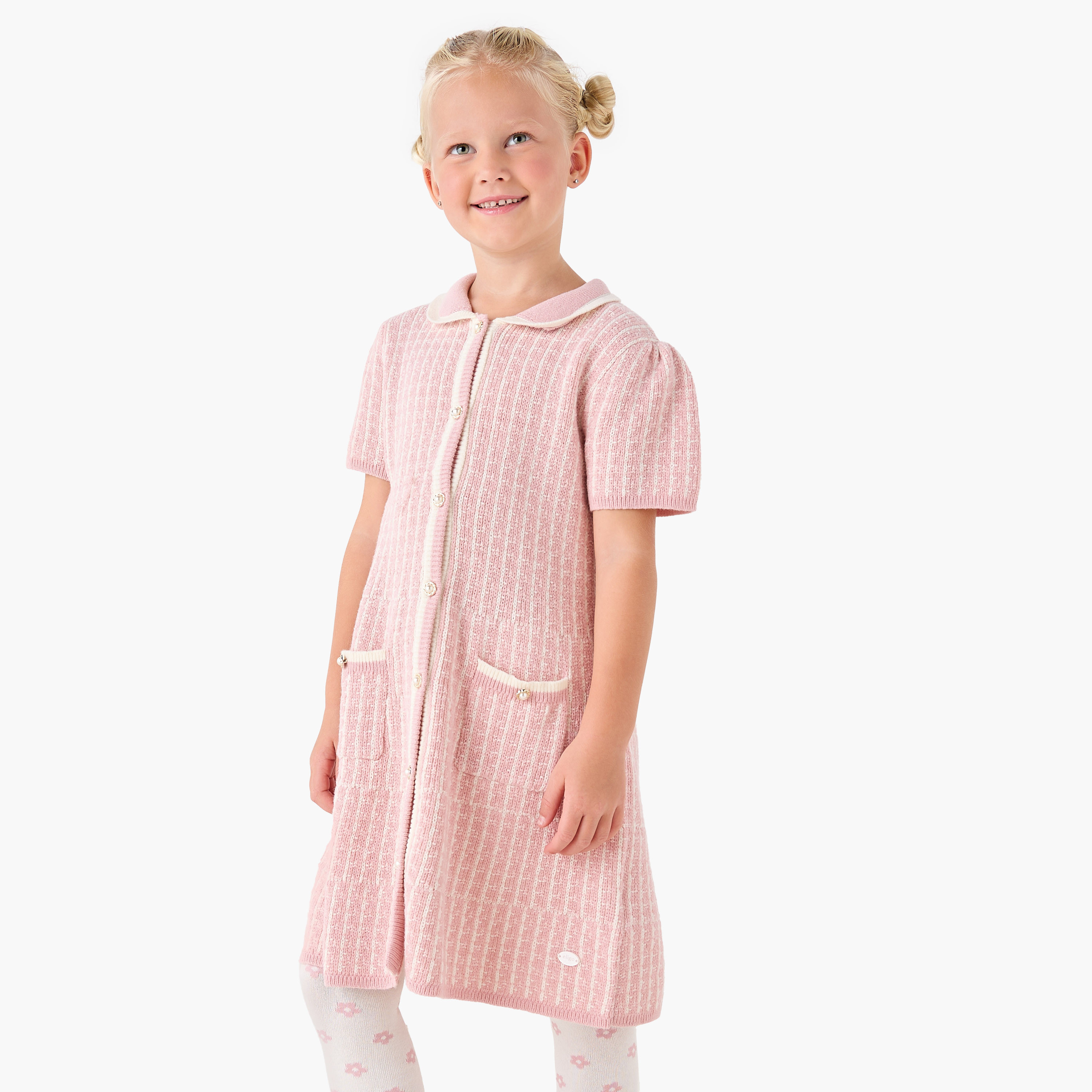 Eligo Collared Short Sleeves Midi Dress with Checked Design-girls-clothing-winterwear-dresses-image-2