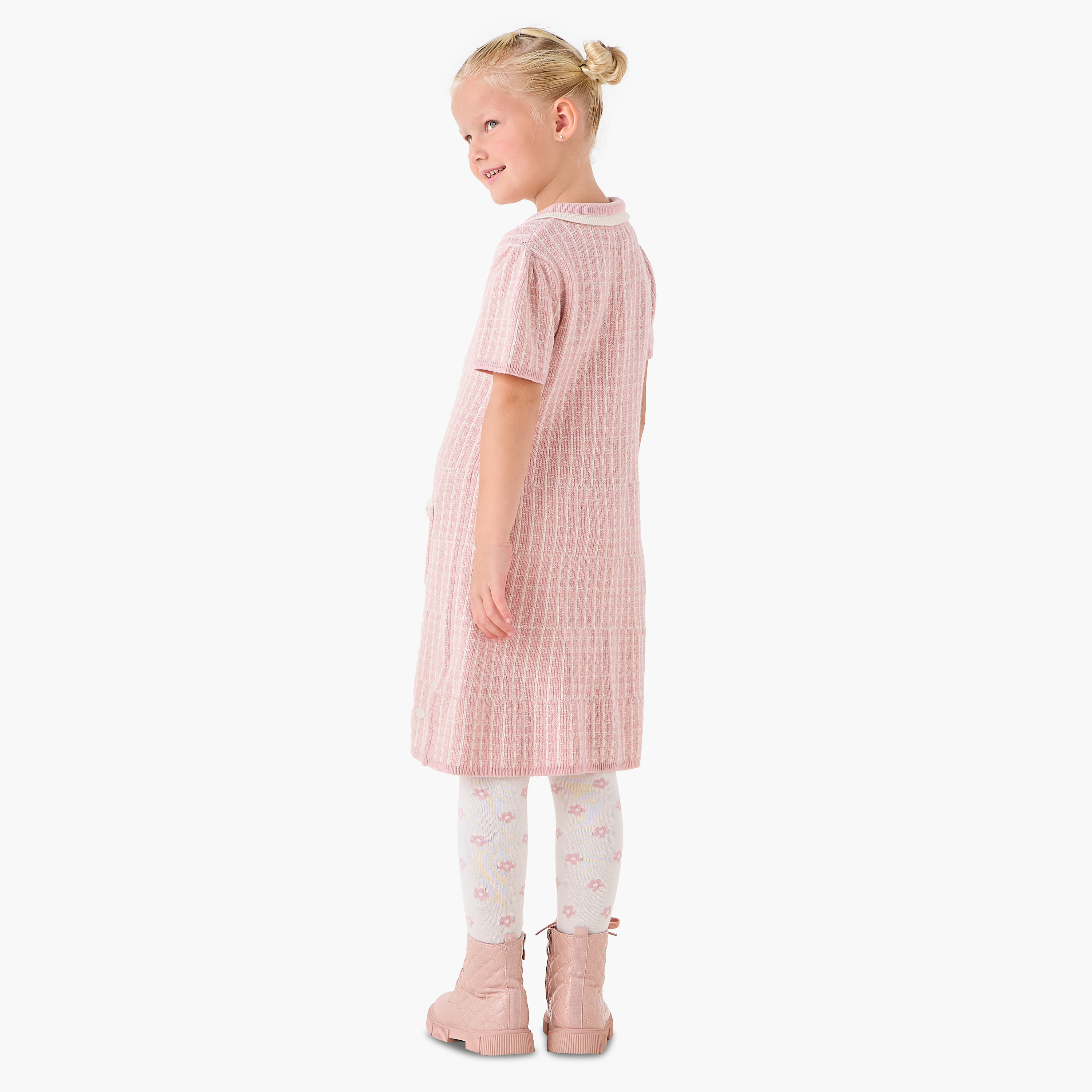 Eligo Collared Short Sleeves Midi Dress with Checked Design-girls-clothing-winterwear-dresses-image-3