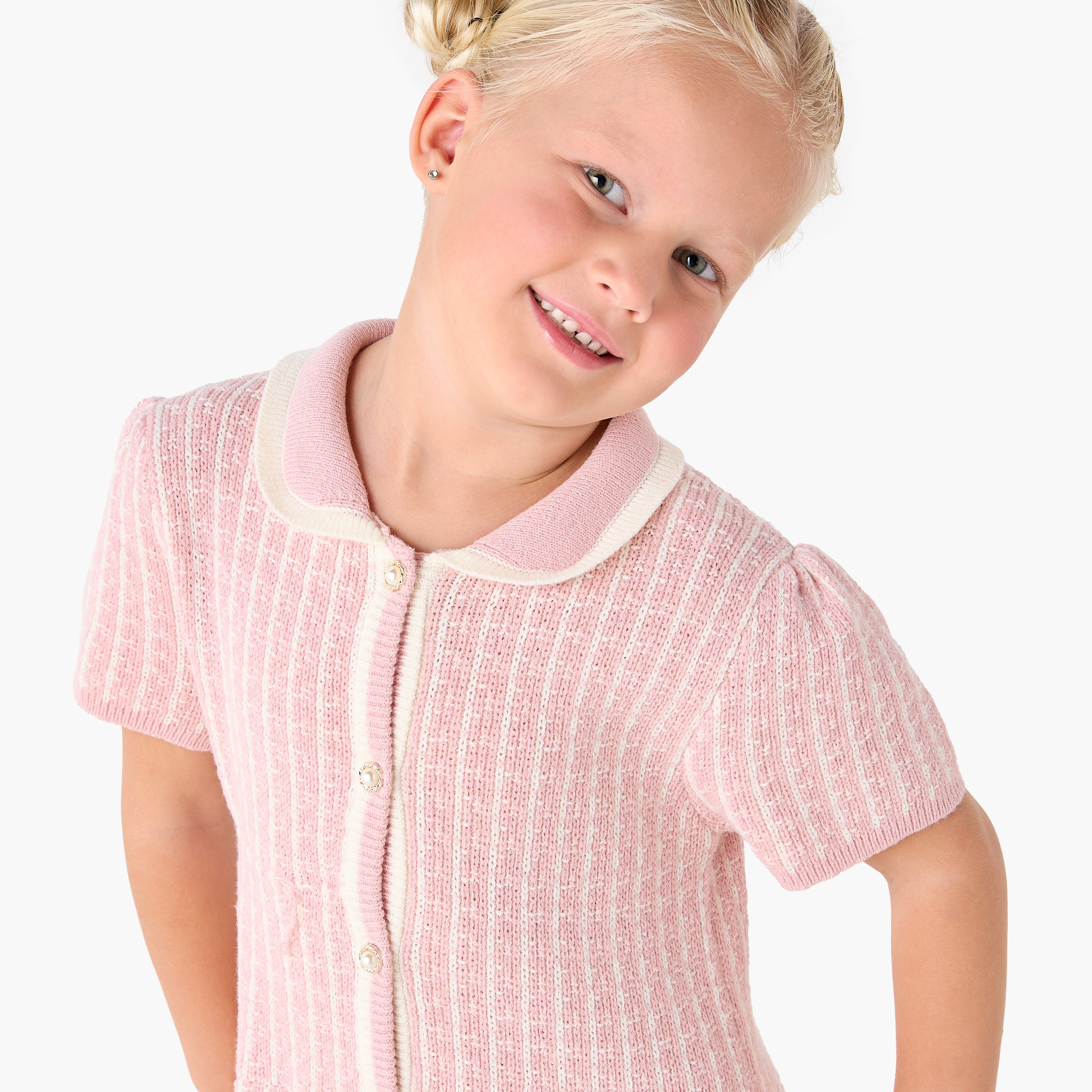 Eligo Collared Short Sleeves Midi Dress with Checked Design-girls-clothing-winterwear-dresses-image-5