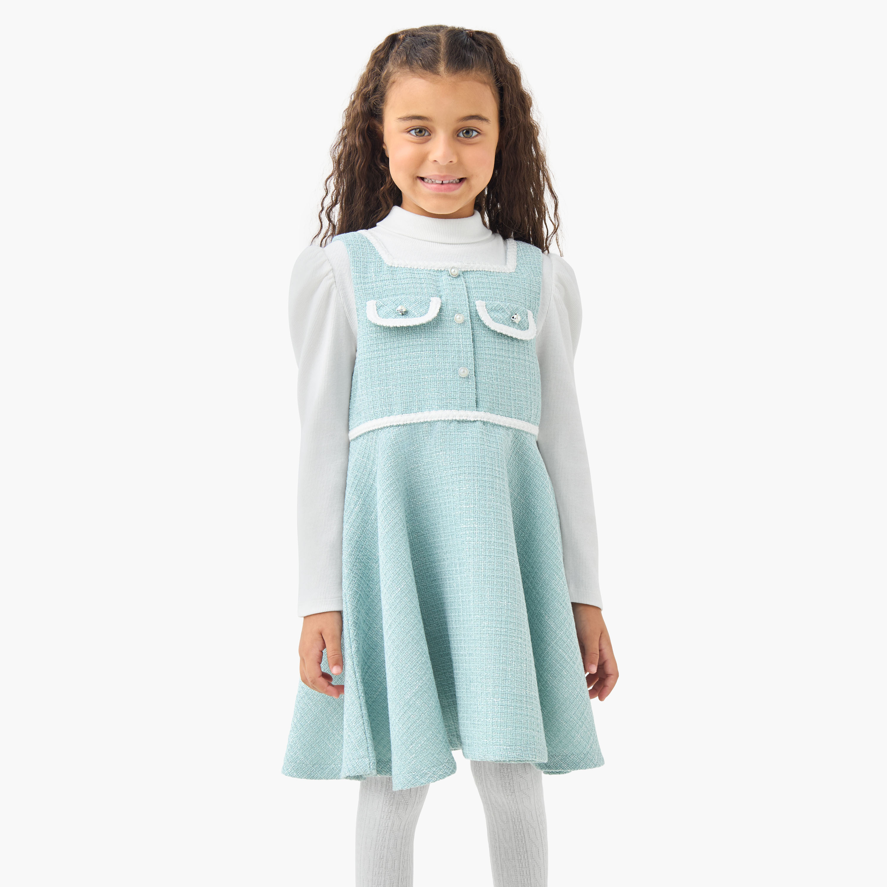 Eligo Round Neck Long Sleeves Knee Length Dress with T-shirt and Stockings-girls-clothing-dressesandjumpsuits-image-1
