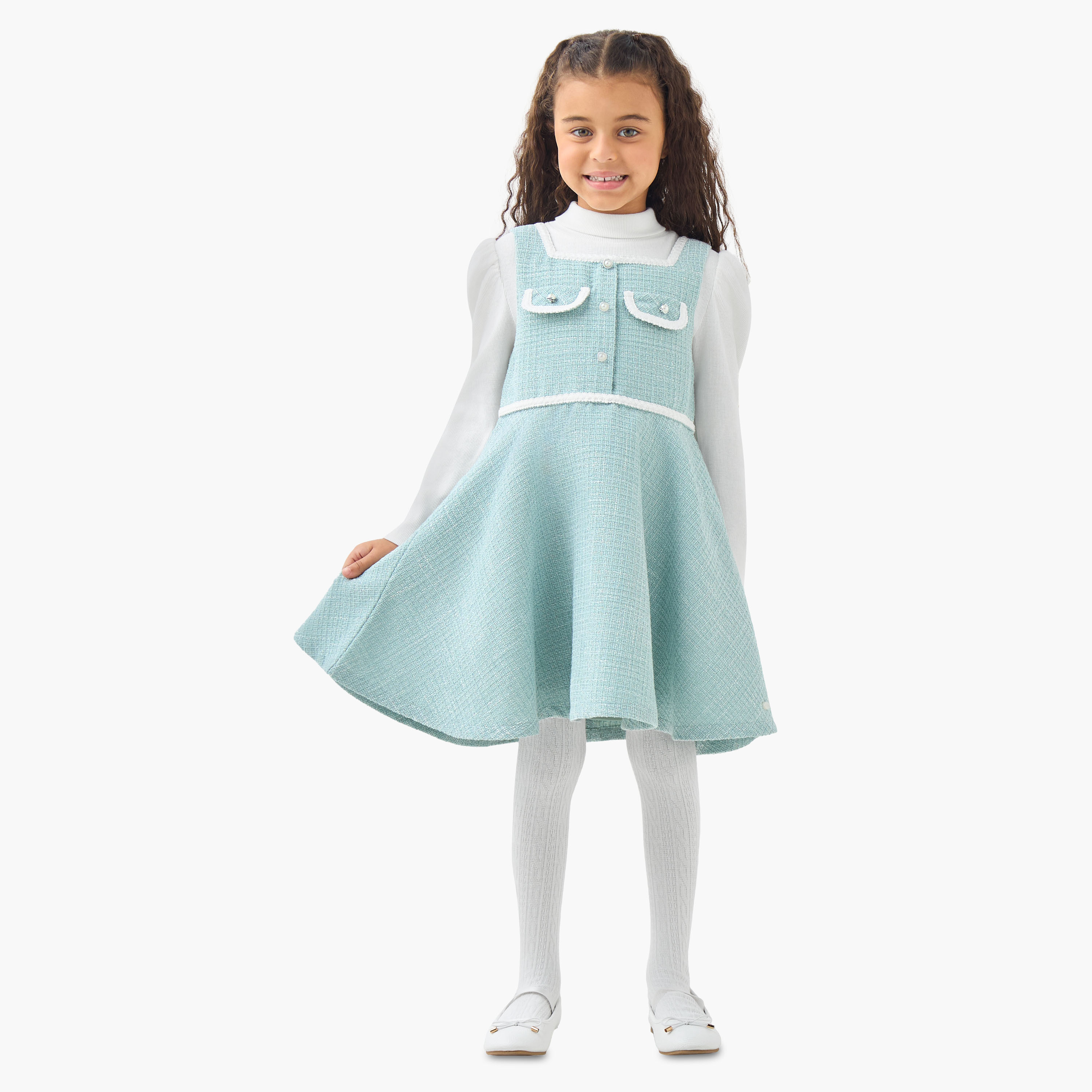 Eligo Round Neck Long Sleeves Knee Length Dress with T-shirt and Stockings-girls-clothing-dressesandjumpsuits-image-2