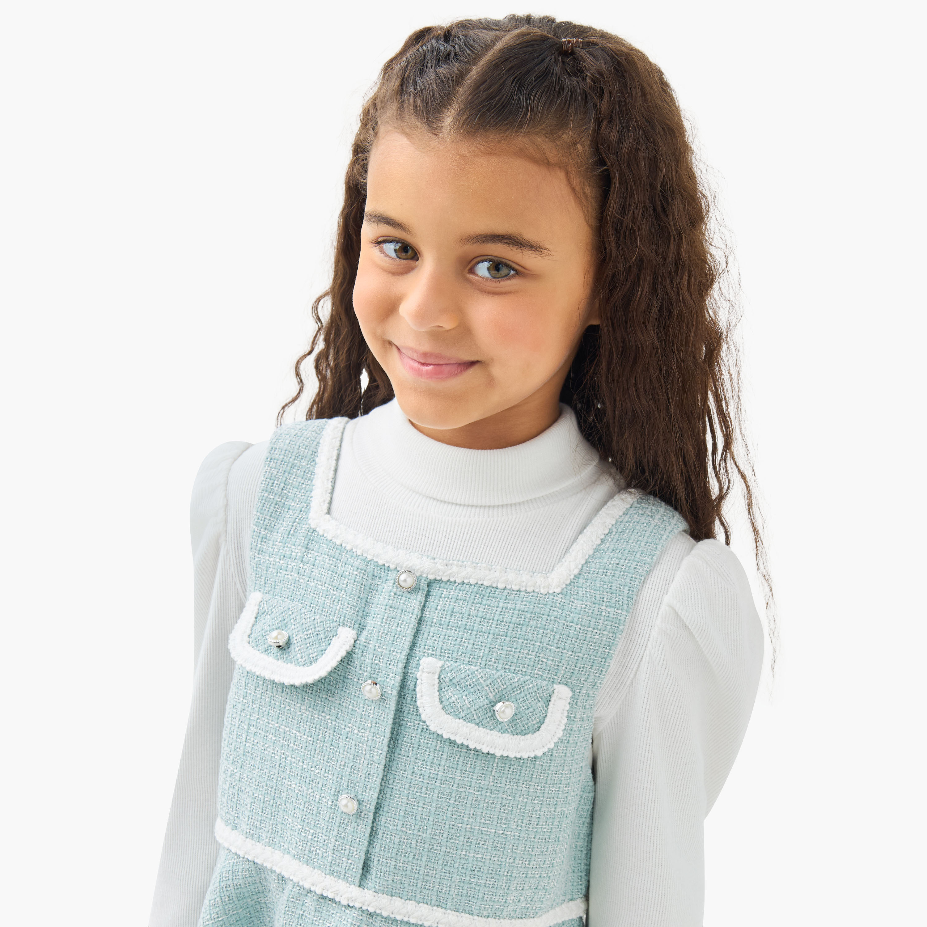 Eligo Round Neck Long Sleeves Knee Length Dress with T-shirt and Stockings-girls-clothing-dressesandjumpsuits-image-4