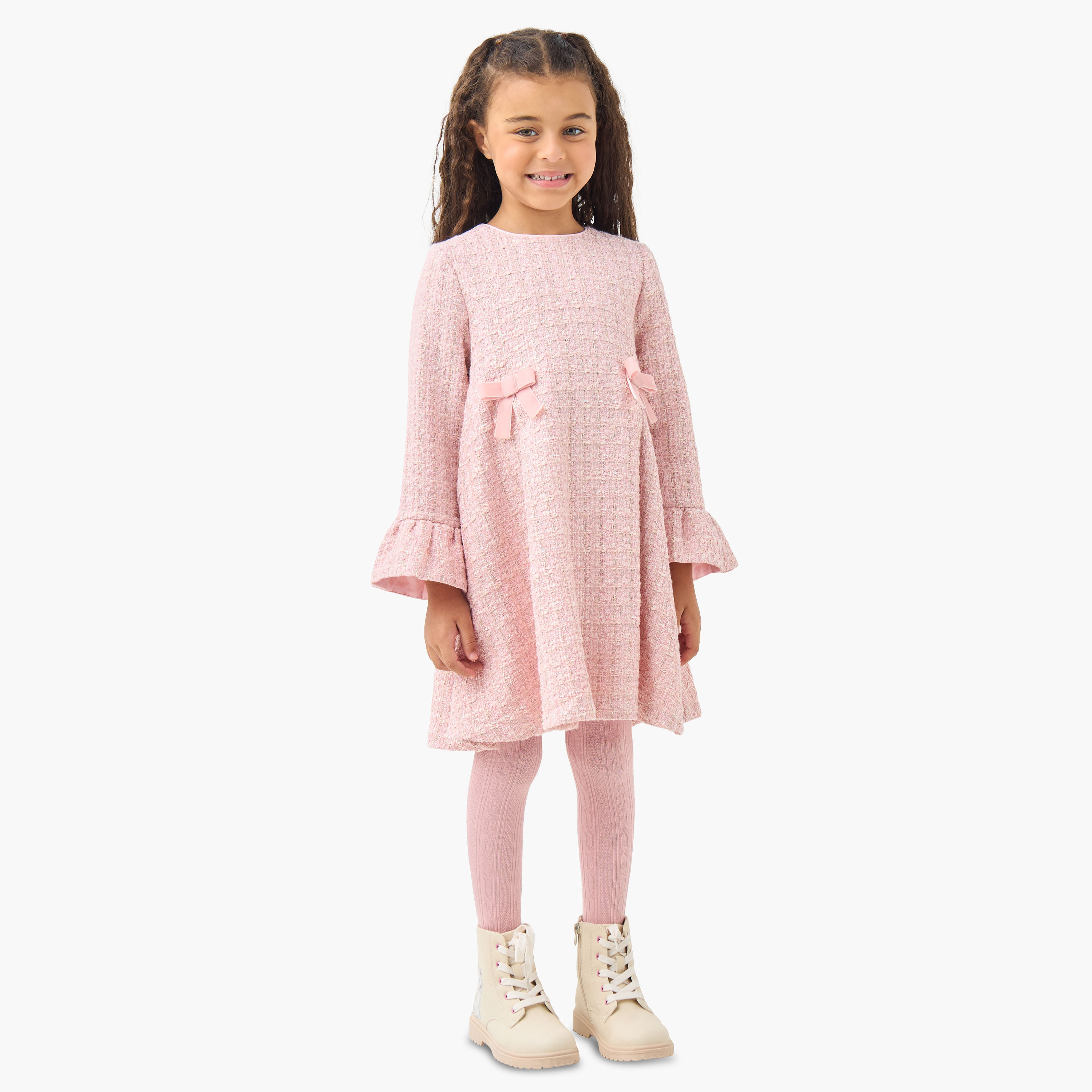 Eligo Round Neck Long Sleeves Knee Length Dress with Tights-girls-clothing-dressesandjumpsuits-image-1