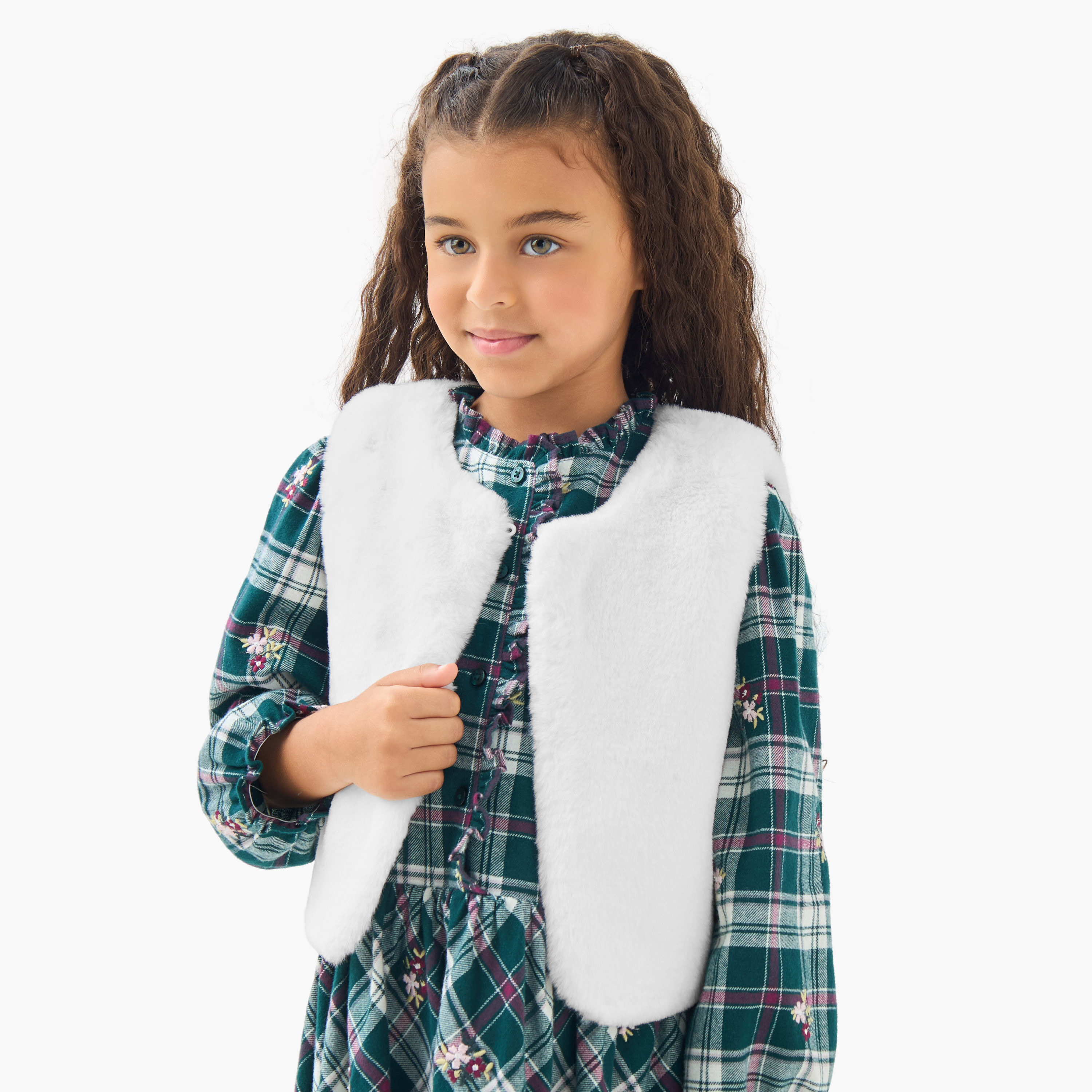 Eligo Henley Neck Long Sleeves Knee Length Dress with Checked Design-girls-clothing-winterwear-dresses-image-4