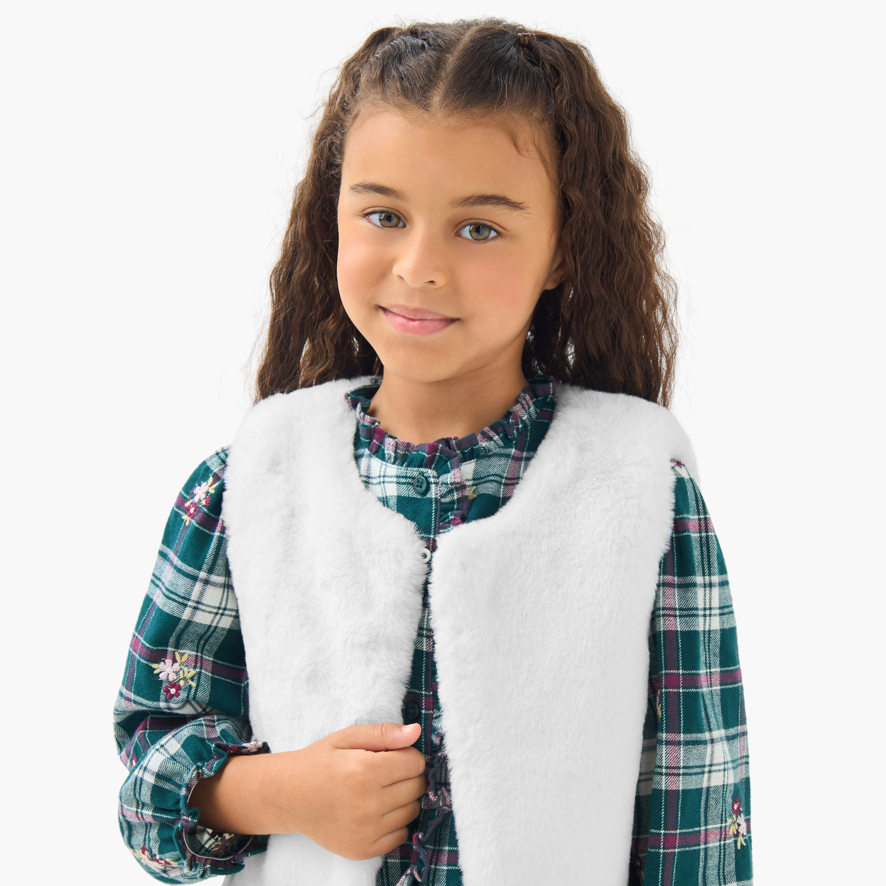 Eligo Henley Neck Long Sleeves Knee Length Dress with Checked Design-girls-clothing-winterwear-dresses-image-6