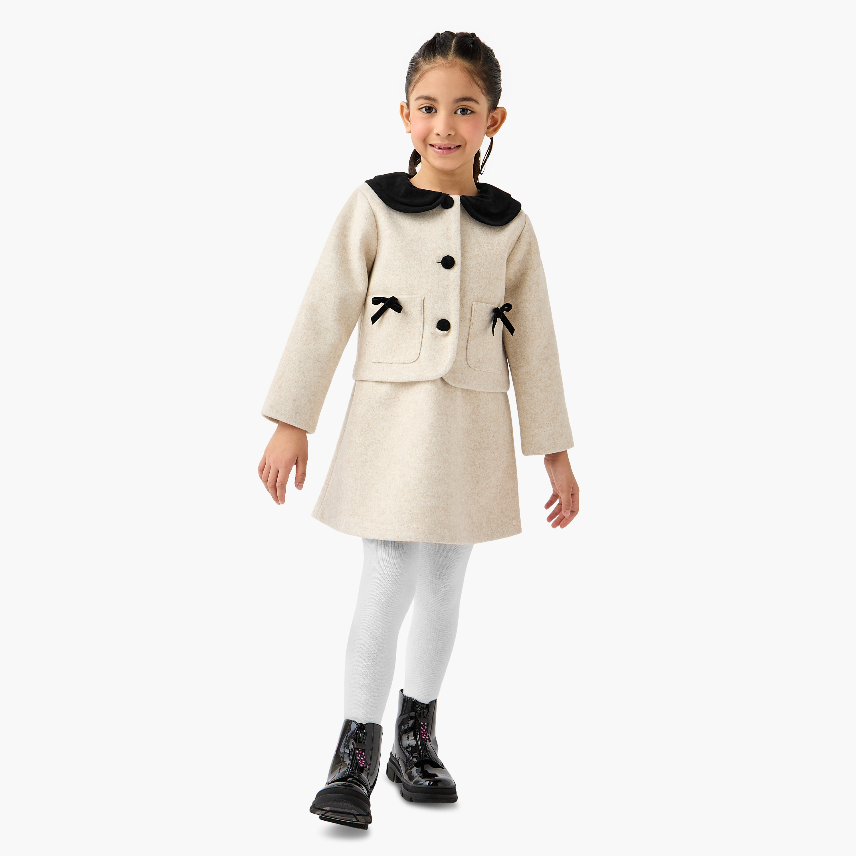 Eligo Peter Pan Collar Dress and Jacket Set-girls-clothing-winterwear-dresses-image-1