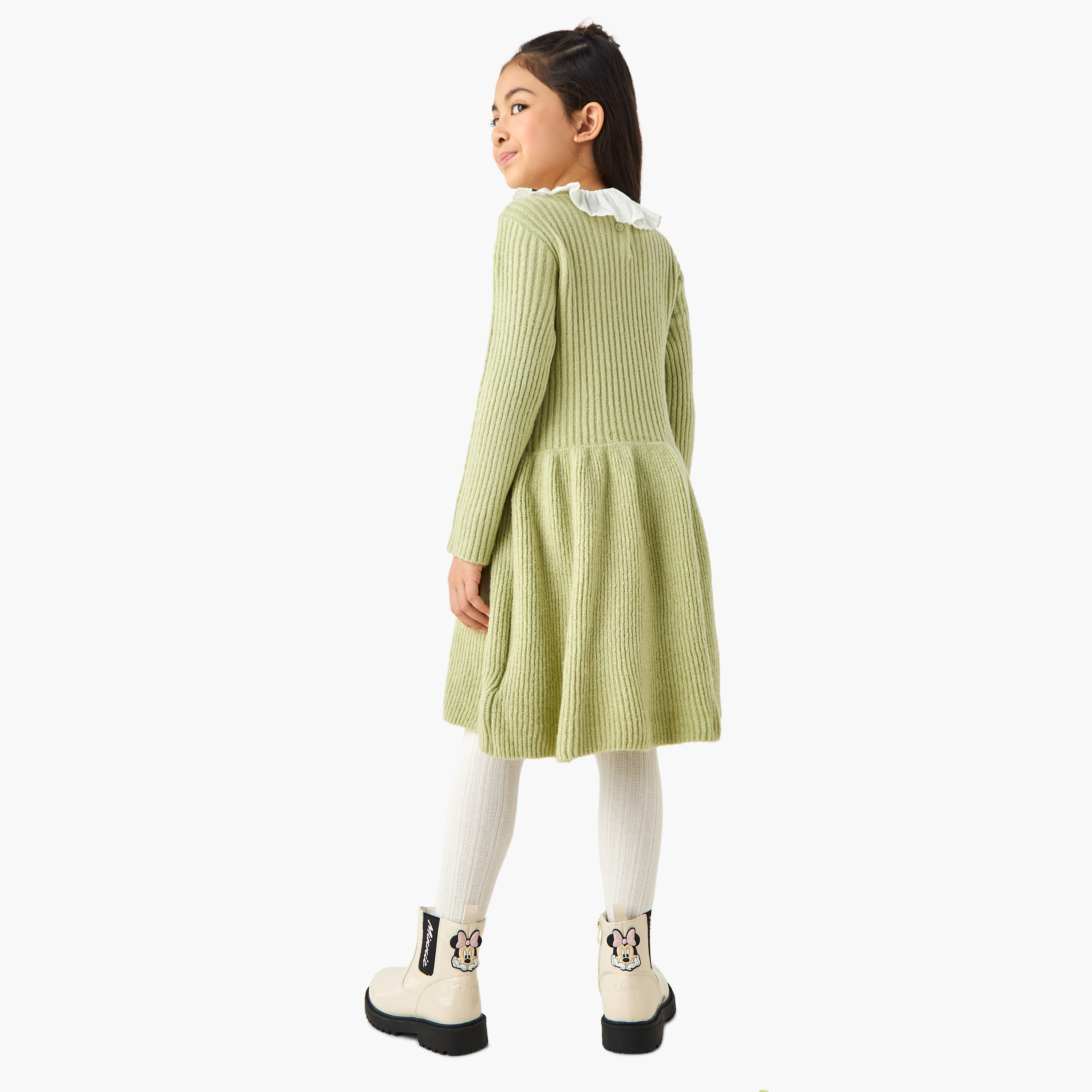 Eligo Collared Long Sleeves Knee Length Dress with Embroidery-girls-clothing-dressesandjumpsuits-image-3