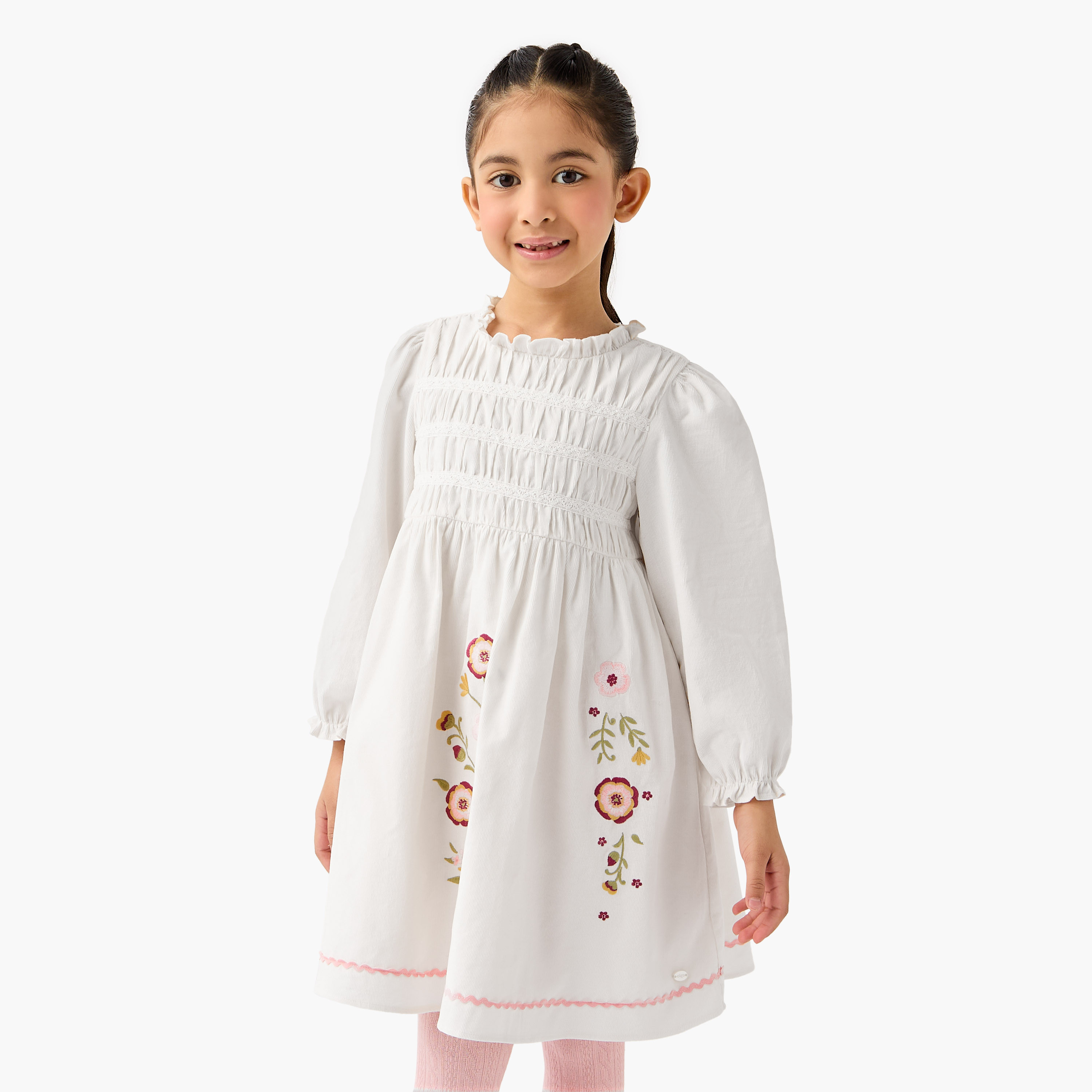 Eligo Floral Embroidered Dress and Leggings Set-girls-clothing-winterwear-dresses-image-2