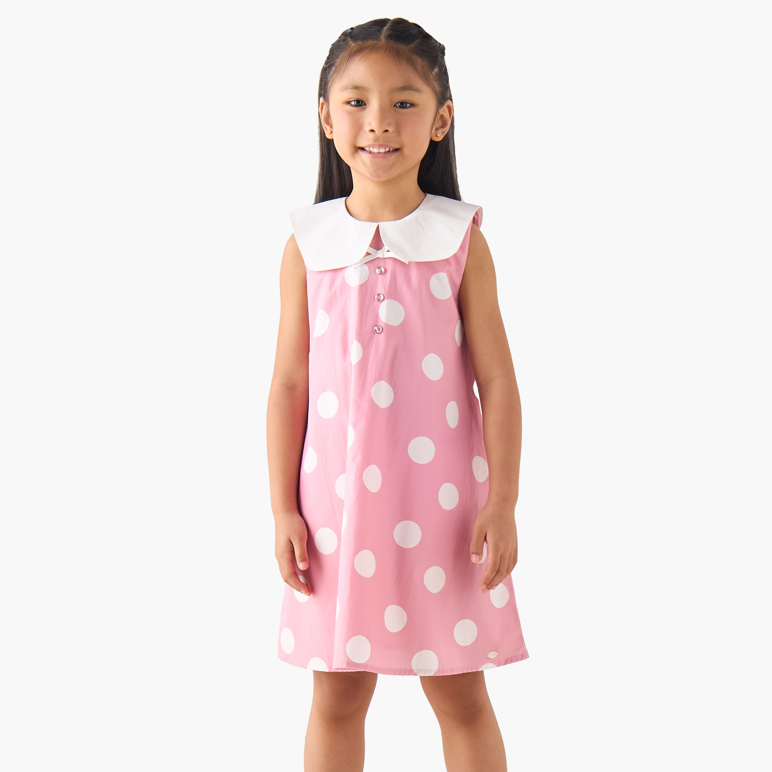Eligo Peter Pan Collar Sleeveless Dress with Polka Dot Print-girls-clothing-dressesandjumpsuits-image-1