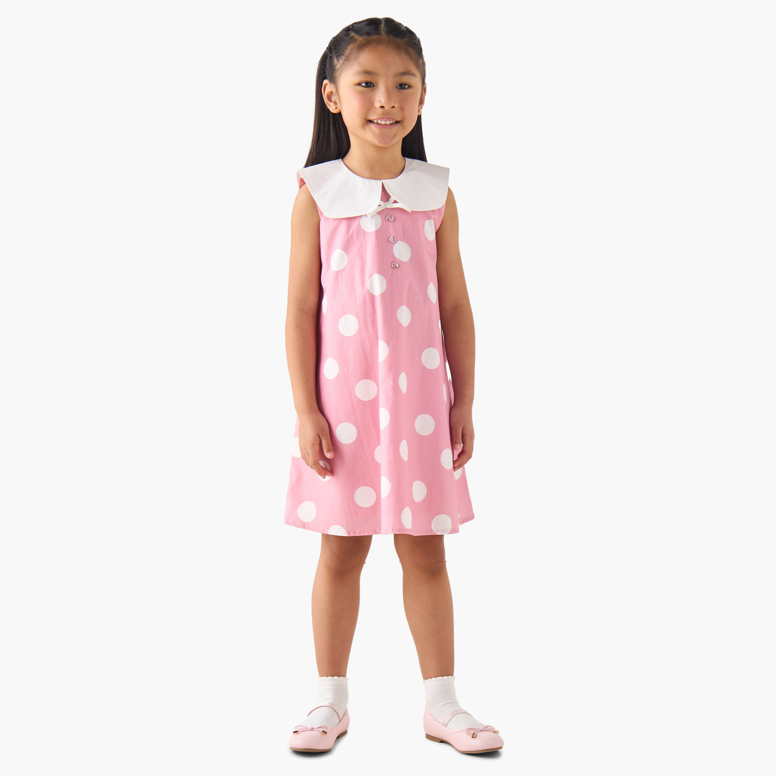 Eligo Peter Pan Collar Sleeveless Dress with Polka Dot Print-girls-clothing-dressesandjumpsuits-image-2