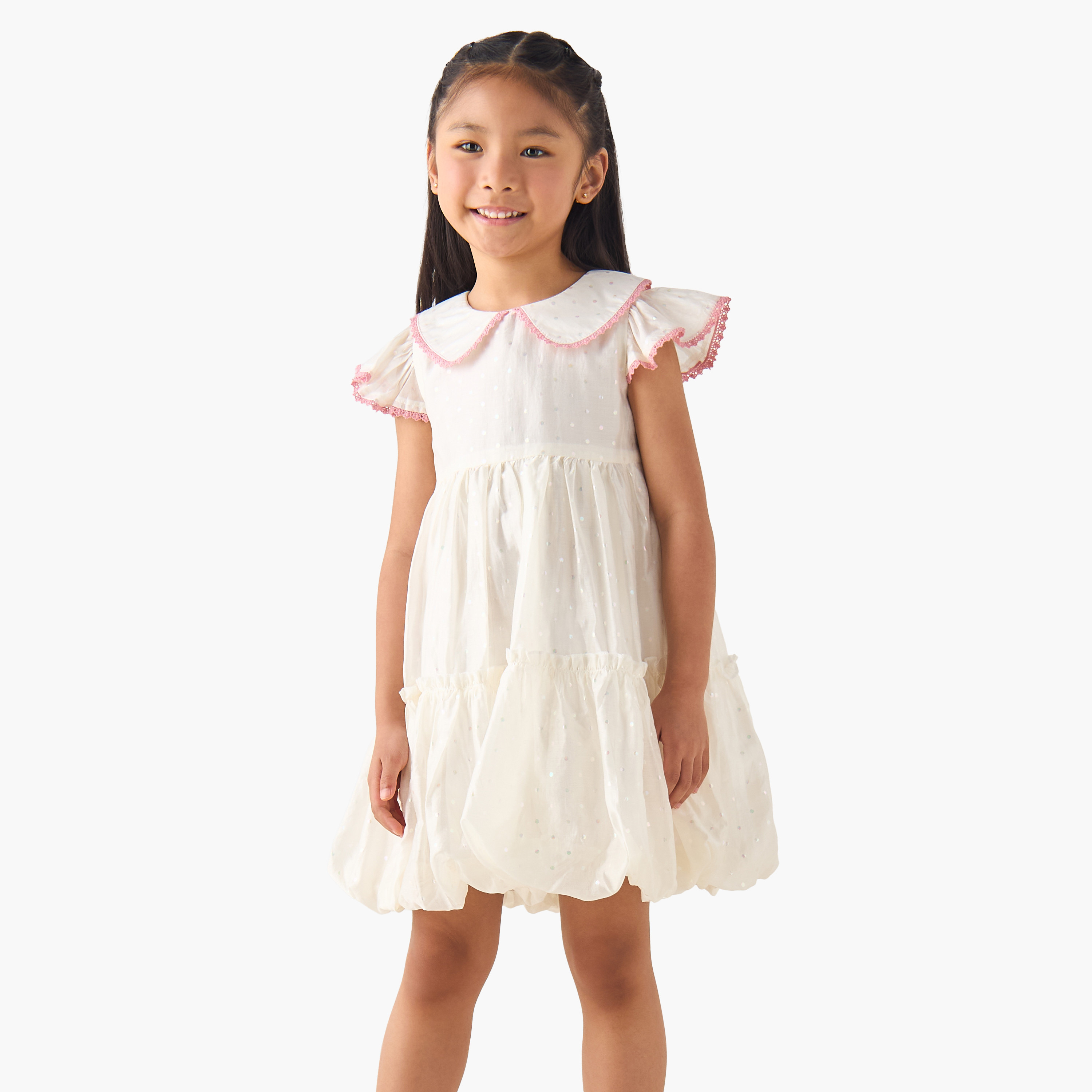 Eligo Peter Pan Collar Cap Sleeves Dress with Polka Dot Print-girls-clothing-dressesandjumpsuits-image-1