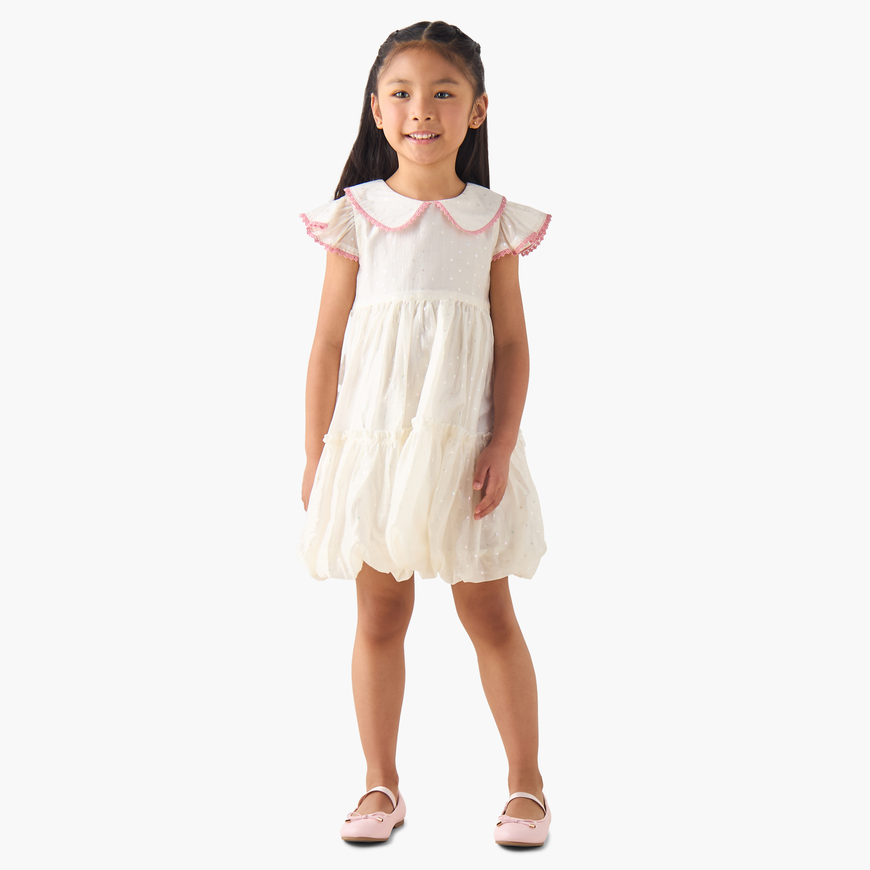 Eligo Peter Pan Collar Cap Sleeves Dress with Polka Dot Print-girls-clothing-dressesandjumpsuits-image-2