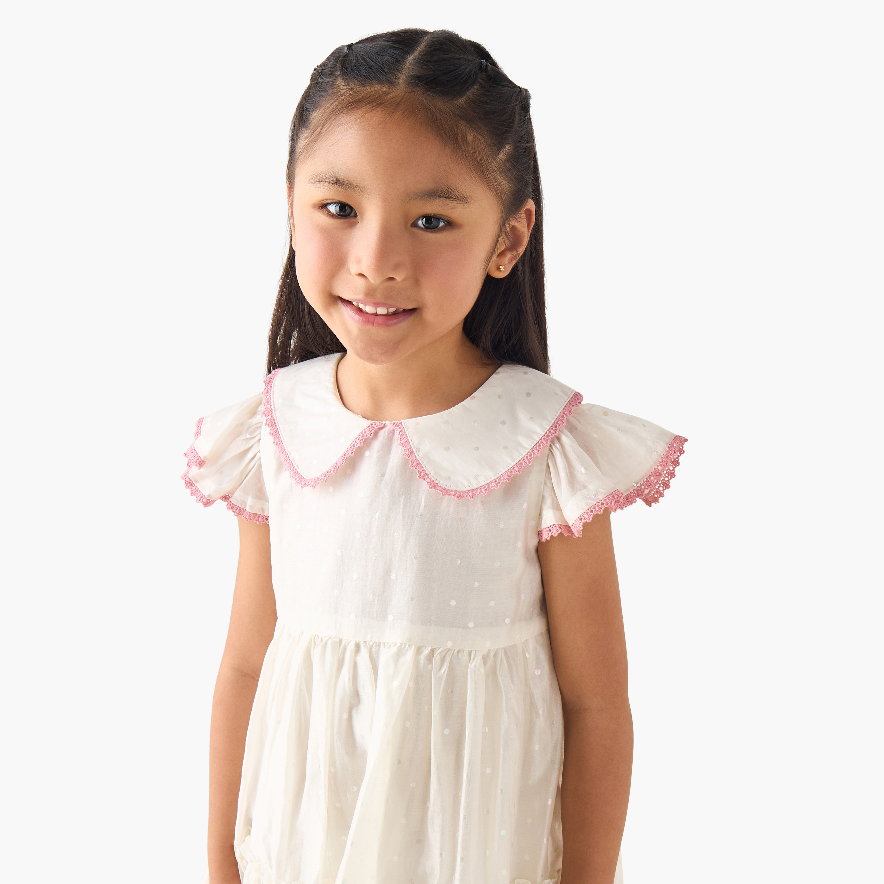 Eligo Peter Pan Collar Cap Sleeves Dress with Polka Dot Print-girls-clothing-dressesandjumpsuits-image-4