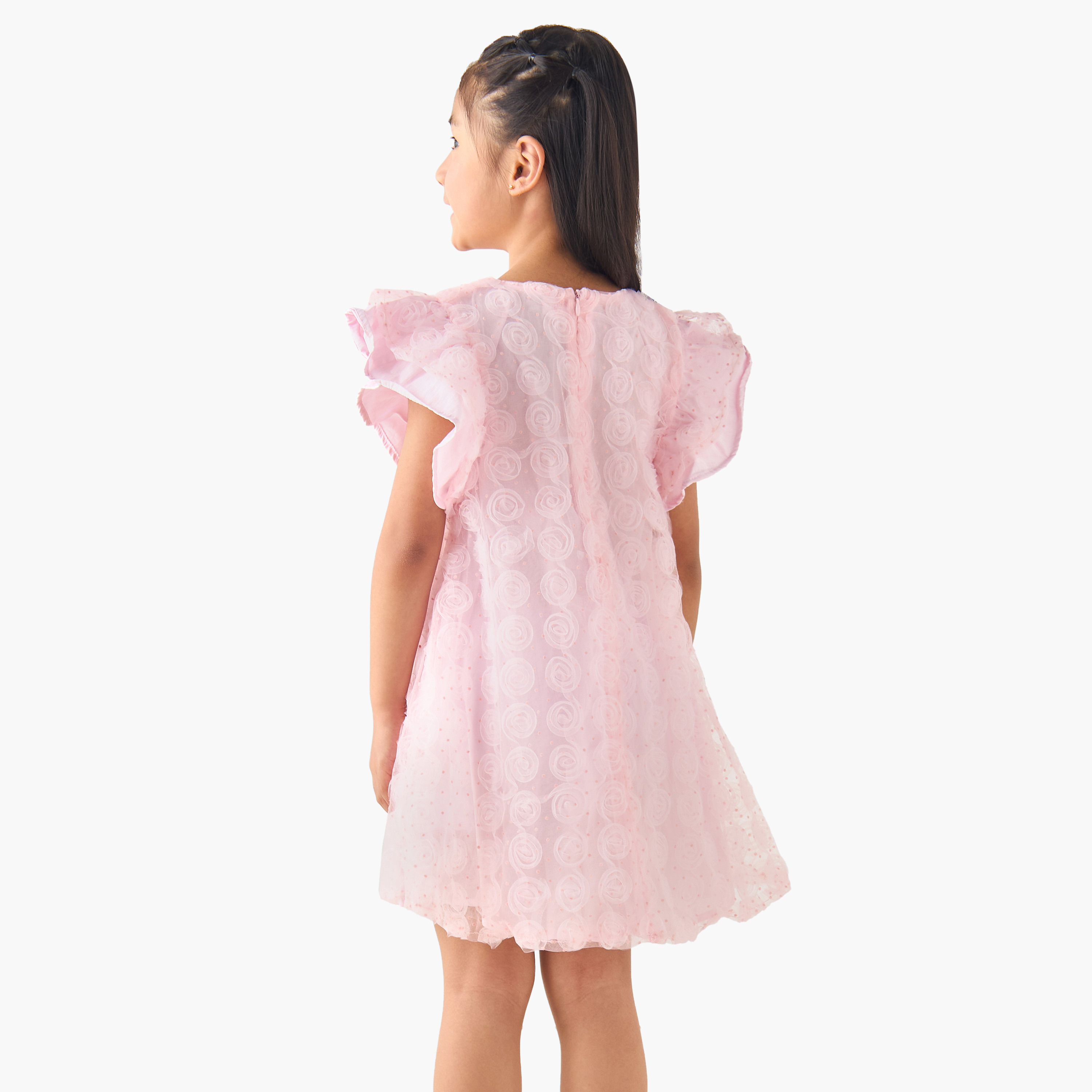 فستان بأكمام كاب وياقة مستديرة وزهور شبكية من إليجو-girls-clothing-dressesandjumpsuits-image-3