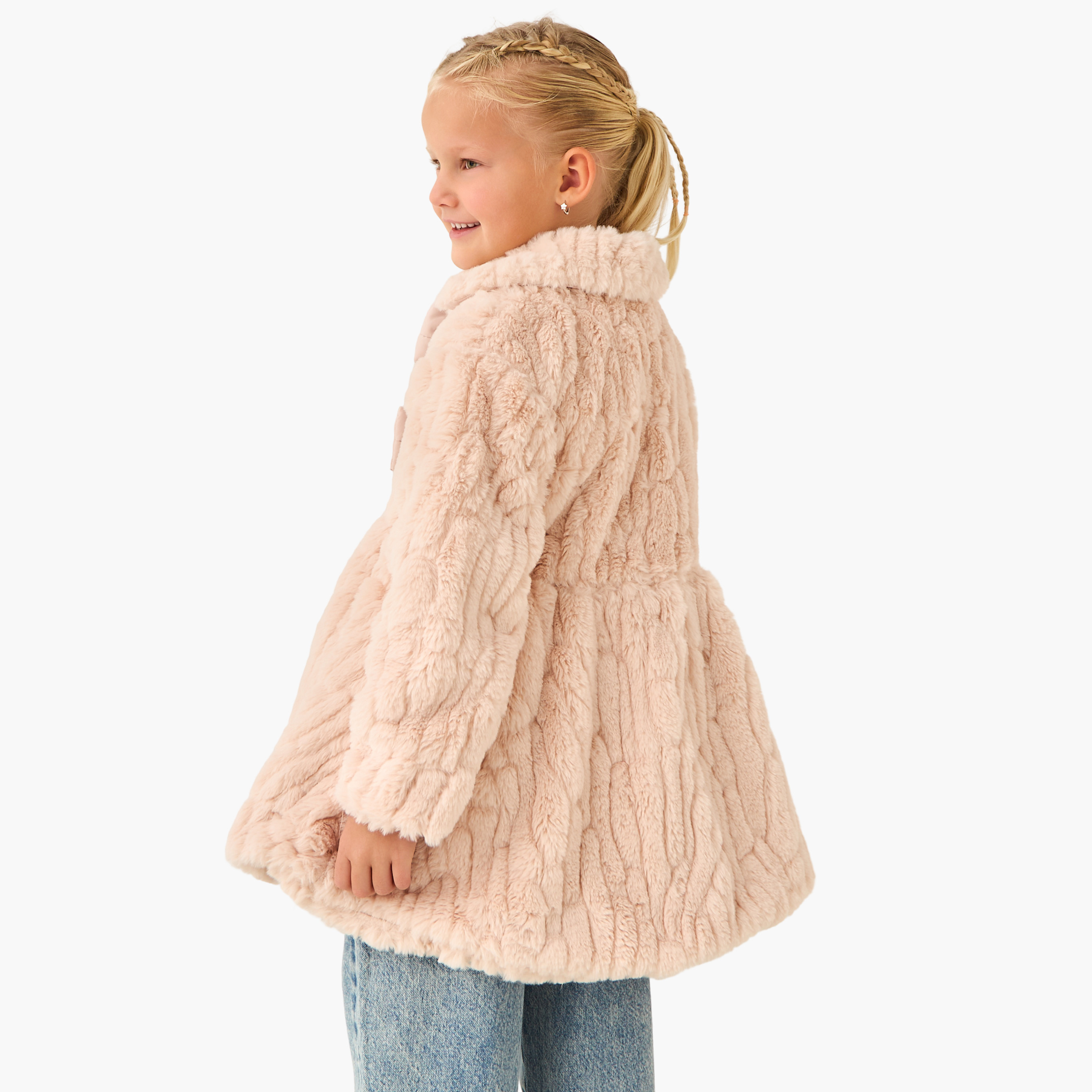 Eligo Bow Accent Collared Jacket with Long Sleeves-baby-girls-clothing-winterwear-jacketsandcoats-image-3