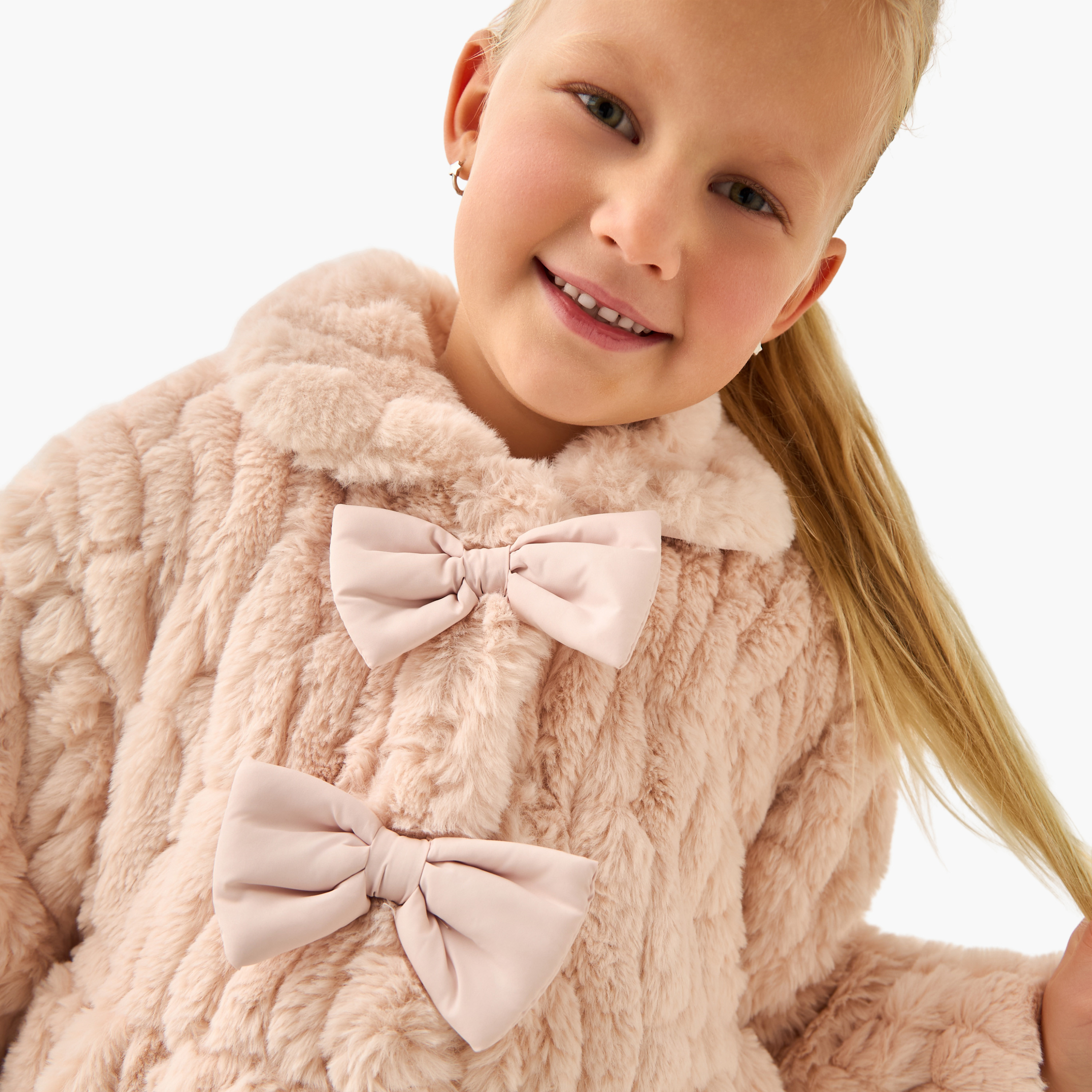Eligo Bow Accent Collared Jacket with Long Sleeves-baby-girls-clothing-winterwear-jacketsandcoats-image-4