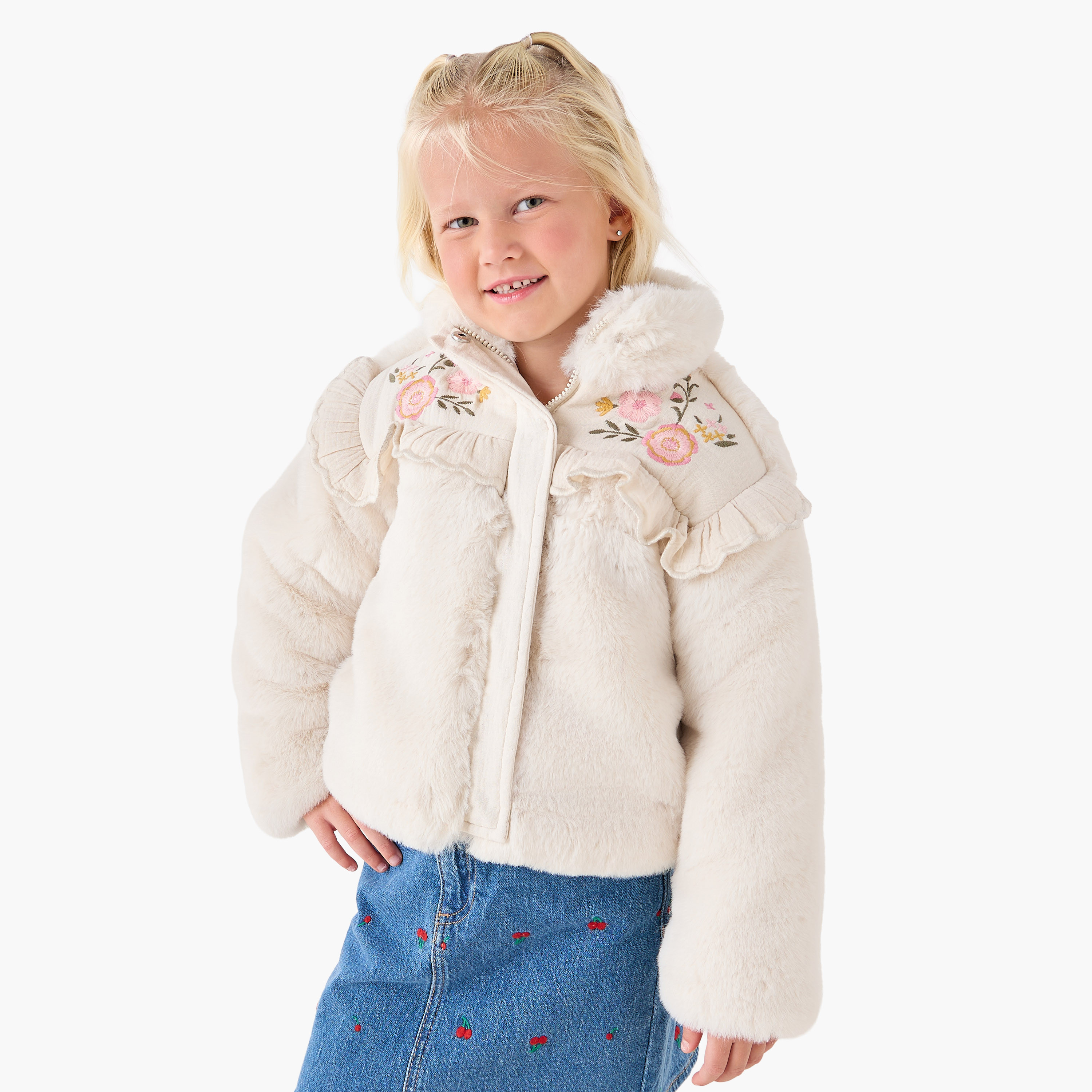 Eligo Floral Embroidered Plush Jacket with Long Sleeves-baby-girls-clothing-jacketsandcoats-image-1