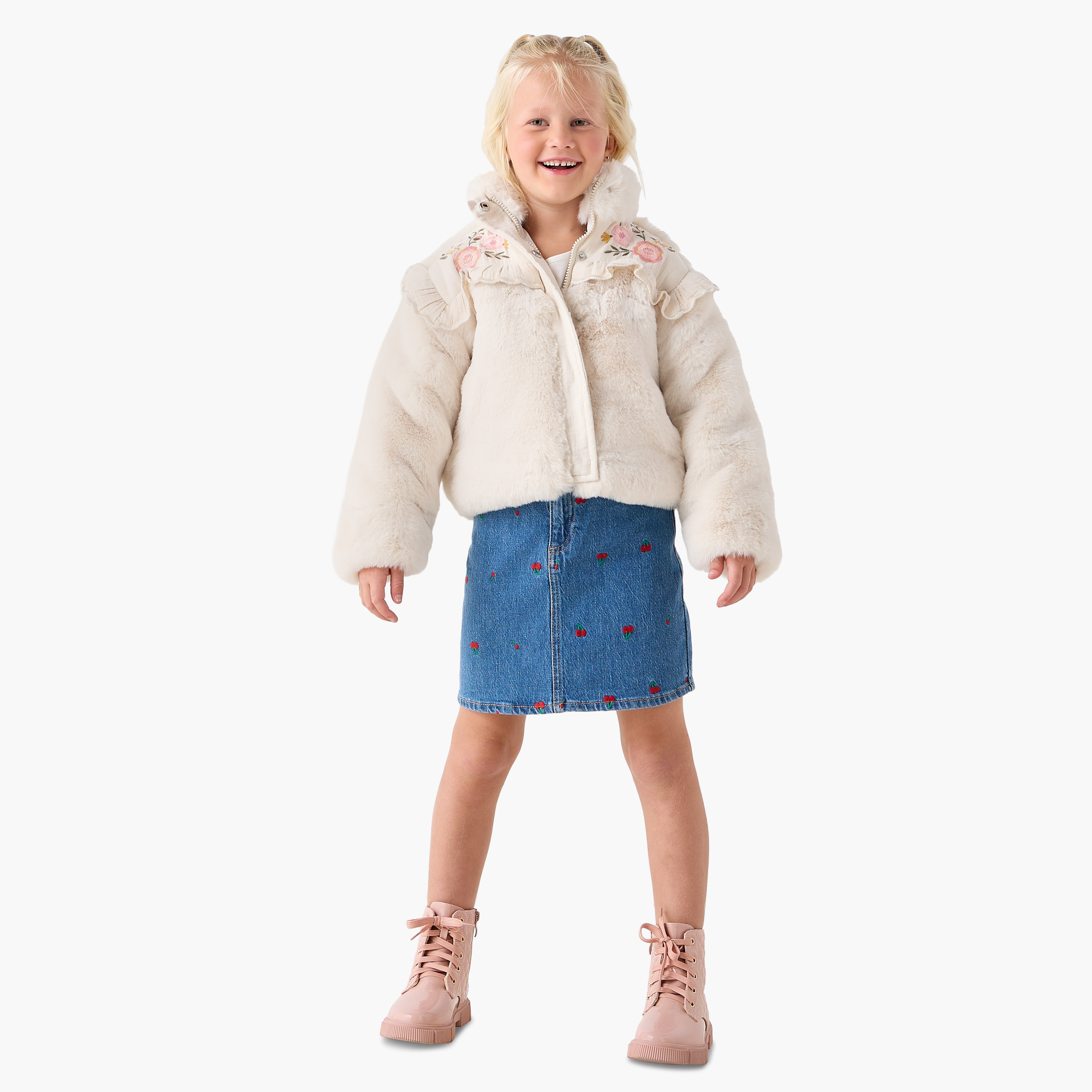 Eligo Floral Embroidered Plush Jacket with Long Sleeves-baby-girls-clothing-jacketsandcoats-image-2