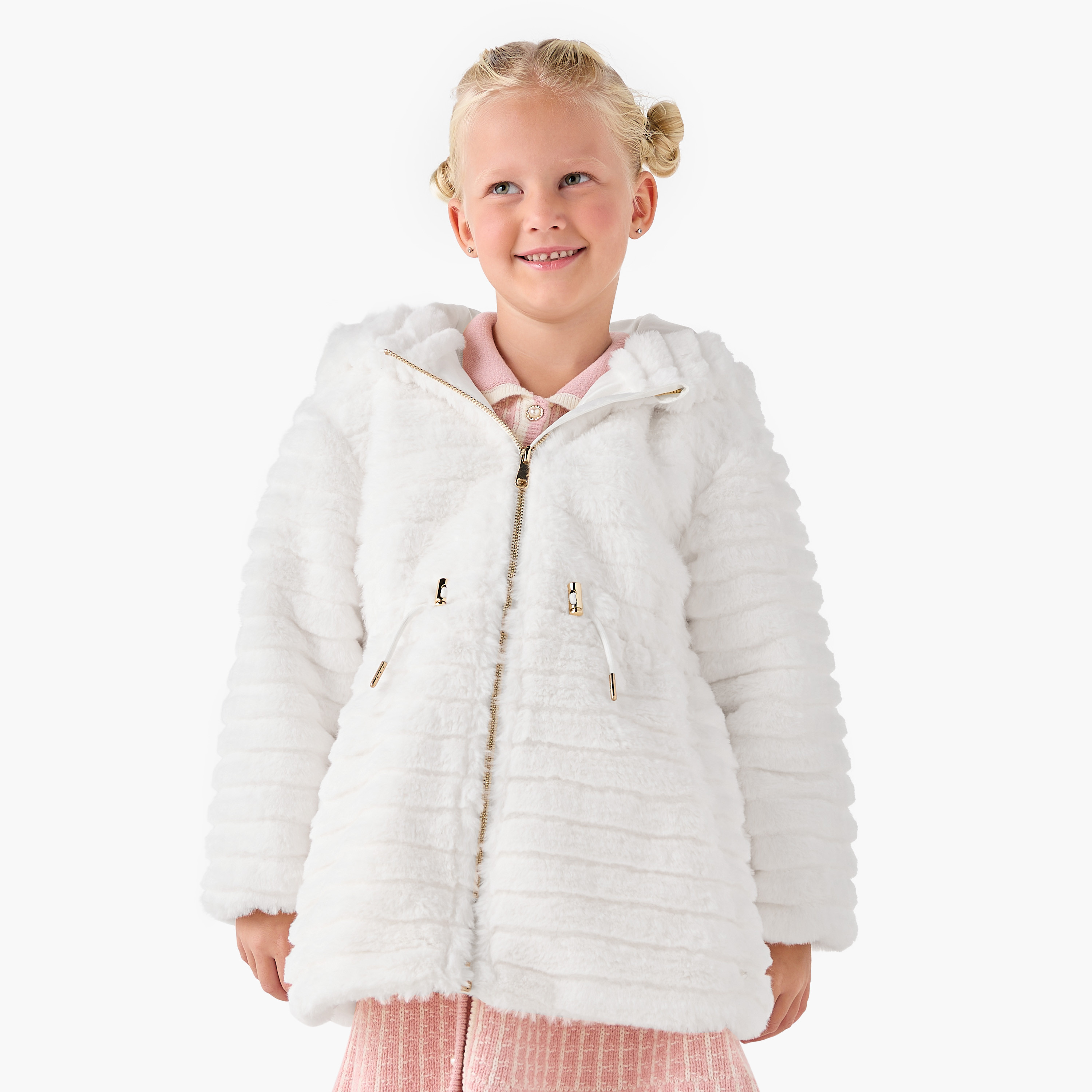 Eligo Textured Hooded Jacket with Long Sleeves-baby-girls-clothing-jacketsandcoats-image-1